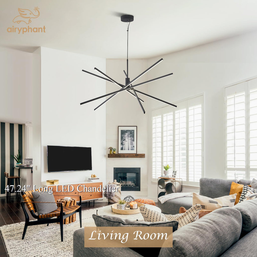 Black LED Chandelier for Dining Room, 27.76in Dimmable 4-Lights Modern Ceiling Pendant Light Fixture for Kitchen Living Room Entry Foyer 3000K/4000K/5000K 24W