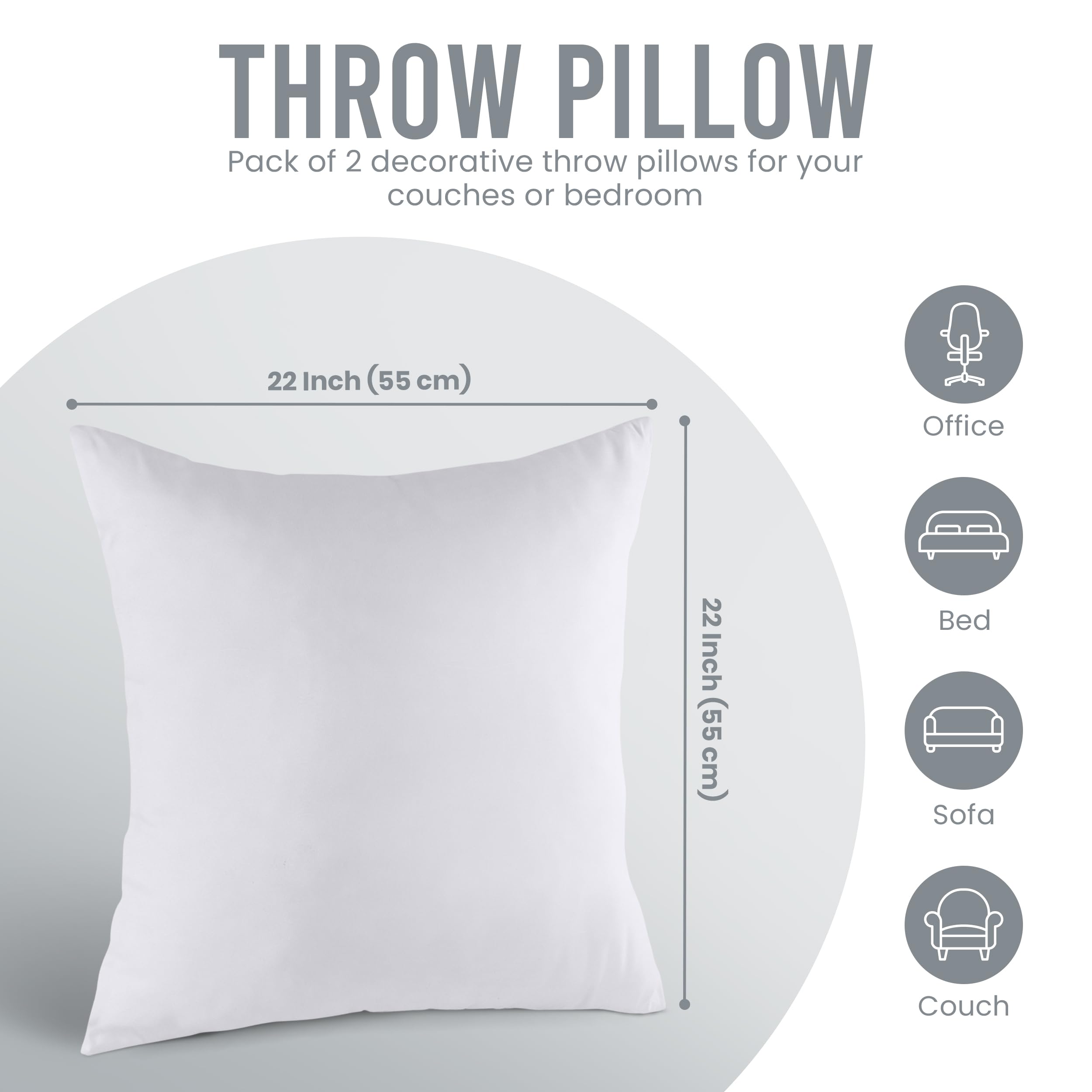 Utopia Bedding 18x18 Pillow Inserts, Set of 2, White – Indoor Decorative Throw Pillows for Bed, Sofa & Couch – Soft, Supportive & Fluffy Cushion Inserts