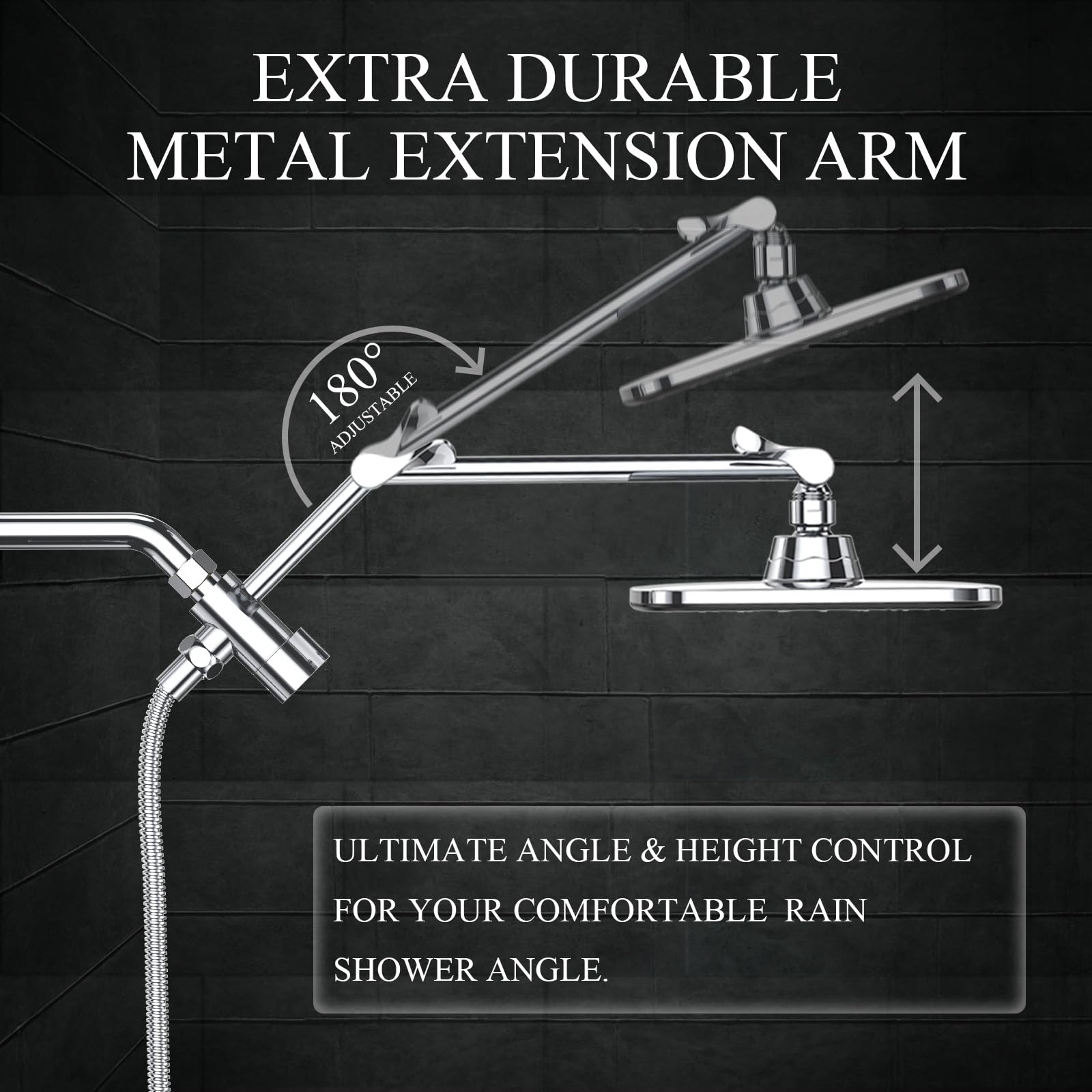 Veken Wide High Pressure Rain Shower Head with Handheld, Handheld Shower Heads with Multi Spray Modes, Rainfall Combo with 15" Metal Extension Arm,Detachable Dual Shower, Bathroom Decor,Chrome Silver
