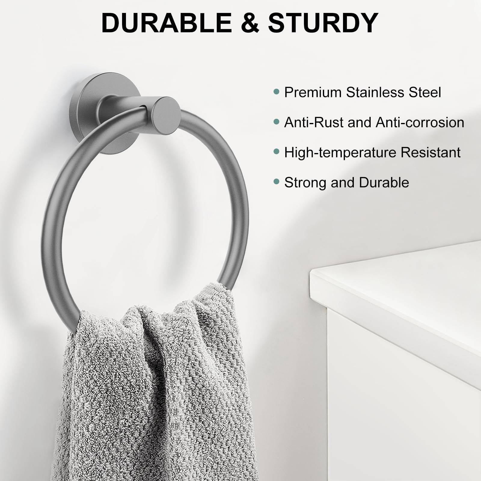 SetSail Towel Holder for Bathroom Wall Matte Black Towel Ring Stainless Steel Hand Towel Holder Heavy Duty Towel Hanger for Bath, Kitchen