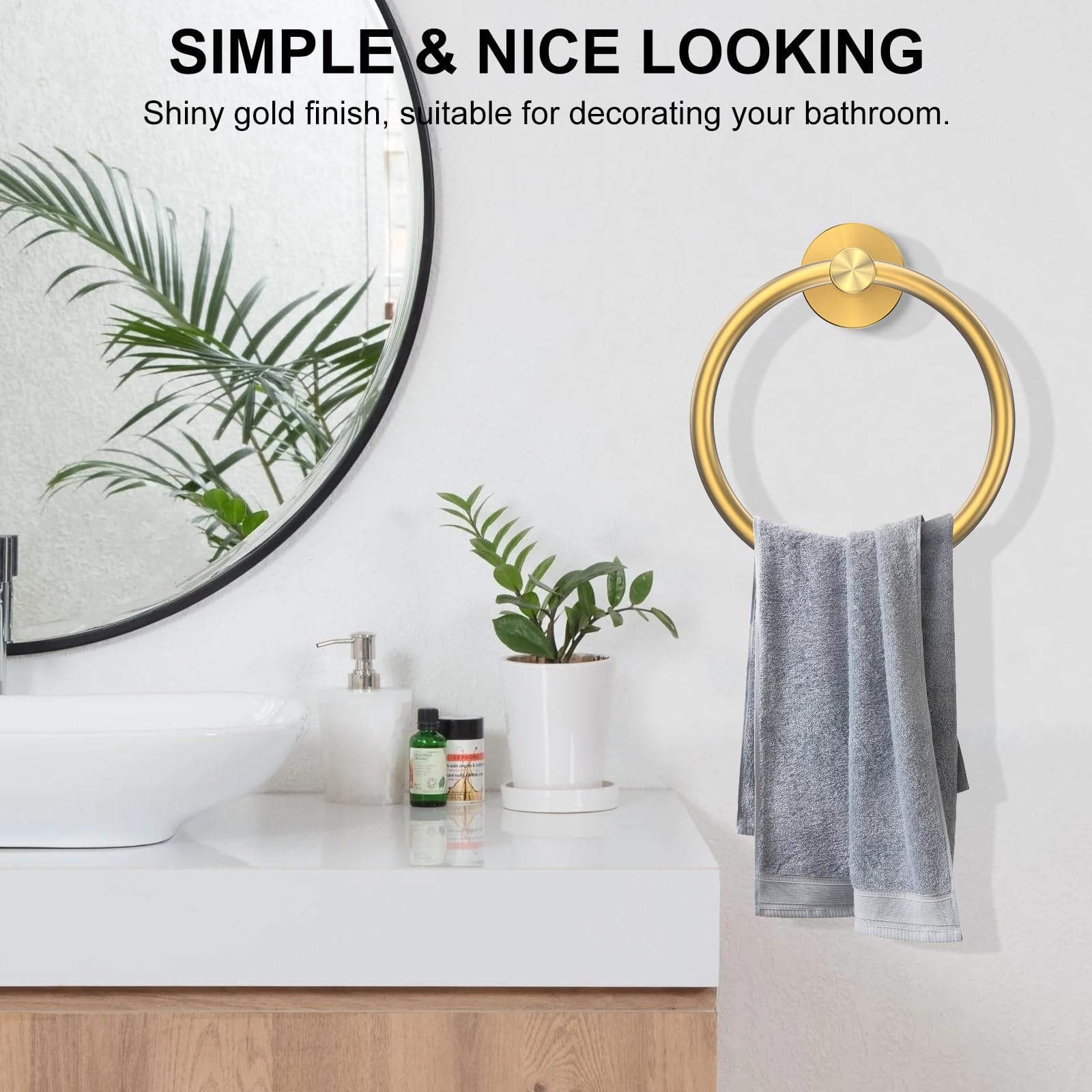SetSail Towel Holder for Bathroom Wall Matte Black Towel Ring Stainless Steel Hand Towel Holder Heavy Duty Towel Hanger for Bath, Kitchen