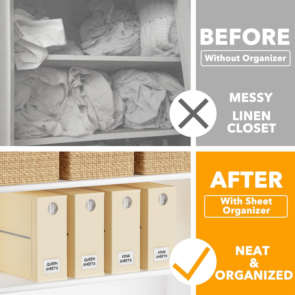 SpaceAid 4 Pack Bed Sheet Organizers and Storage, Foldable Organizer for Linen Closet, Sheets Set Folder Keeper with Window XL (Queen & King Size) Organizing Bedding Container, Gray 91ZDSN-SL01-G4