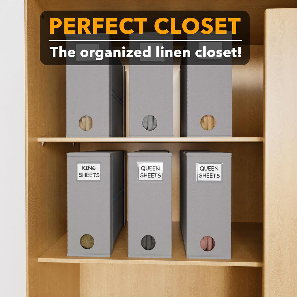 SpaceAid 4 Pack Bed Sheet Organizers and Storage, Foldable Organizer for Linen Closet, Sheets Set Folder Keeper with Window XL (Queen & King Size) Organizing Bedding Container, Gray 91ZDSN-SL01-G4