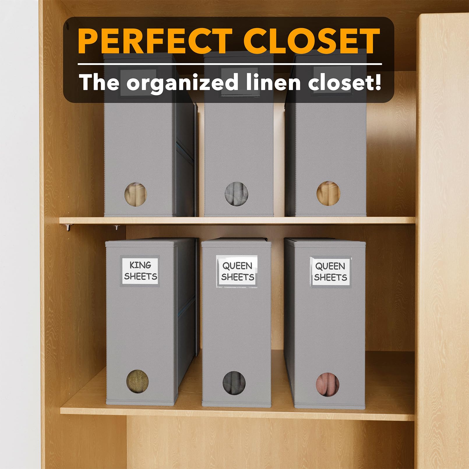 SpaceAid 4 Pack Bed Sheet Organizers and Storage, Foldable Organizer for Linen Closet, Sheets Set Folder Keeper with Window XL (Queen & King Size) Organizing Bedding Container, Gray 91ZDSN-SL01-G4