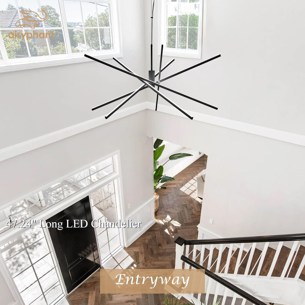 Black LED Chandelier for Dining Room, 27.76in Dimmable 4-Lights Modern Ceiling Pendant Light Fixture for Kitchen Living Room Entry Foyer 3000K/4000K/5000K 24W