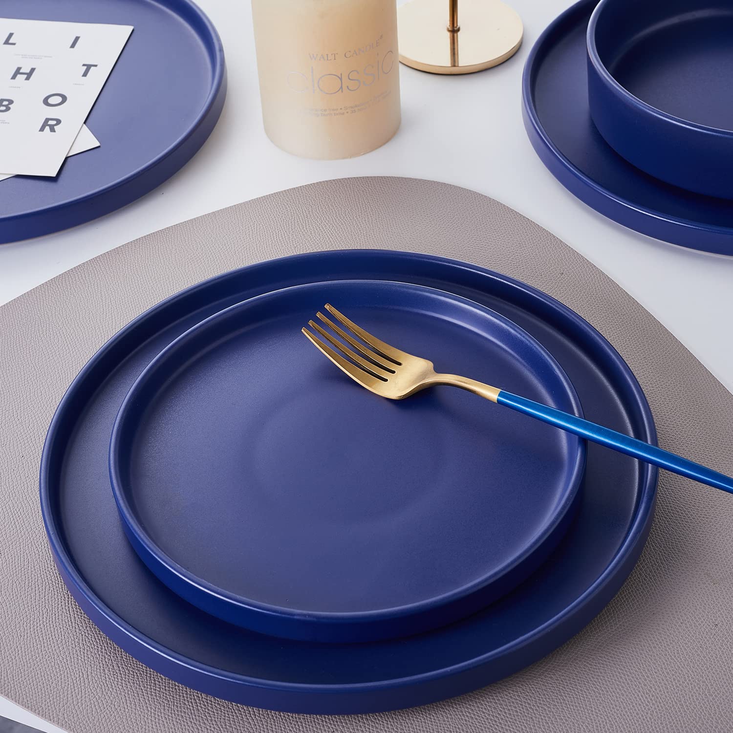 Stone Lain Celina Stoneware 16 Piece Dinnerware Set, Plates and Bowls, Black Matte Dish, Service for 4 – Minimalist Round Style, Microwave & Dishwasher Safe
