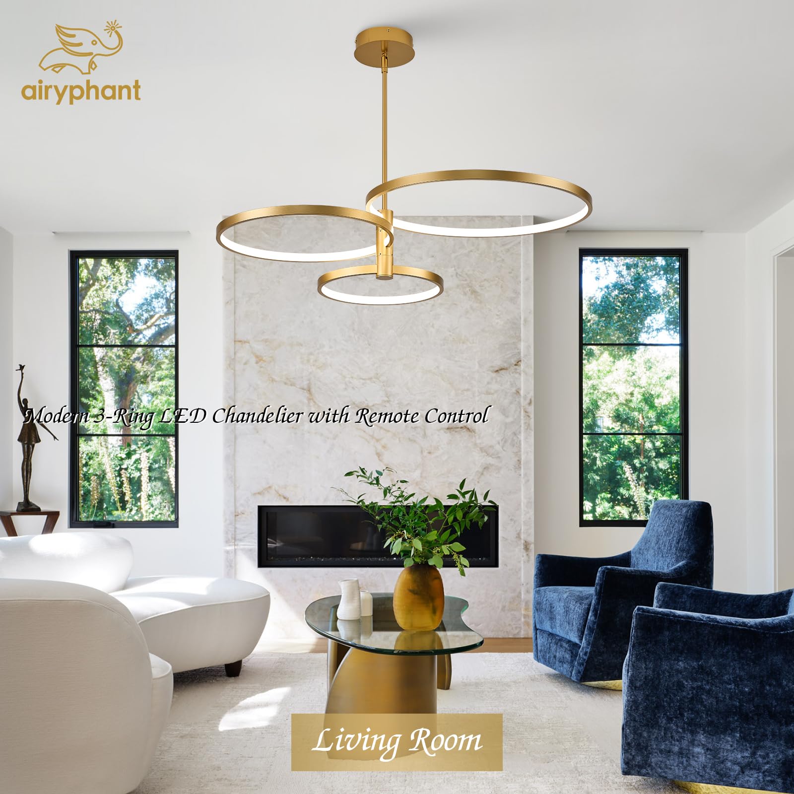 Black LED Chandelier for Dining Room, 27.76in Dimmable 4-Lights Modern Ceiling Pendant Light Fixture for Kitchen Living Room Entry Foyer 3000K/4000K/5000K 24W