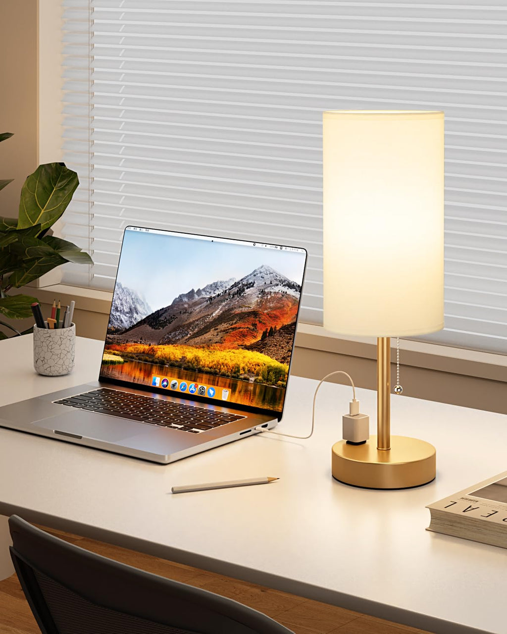 Bedside Table Lamps Set of 2-3 Color Temperatures Pull Chain Lamp with AC Outlet Charging Port, Small Round Night Stand Lamps for Bedroom Guest Room Office, Bed Side Light with E26 LED Bulbs