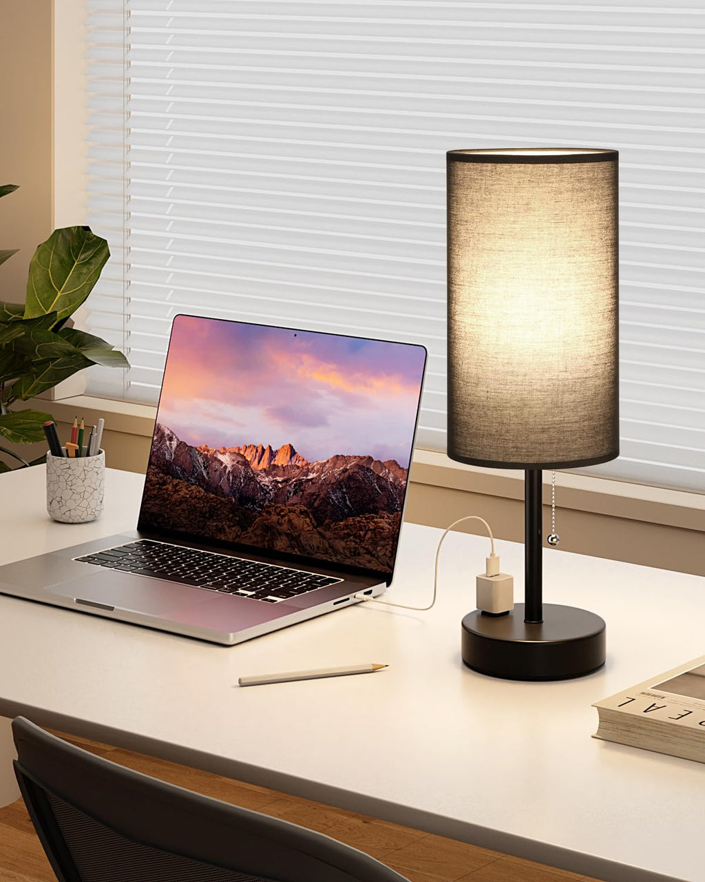 Bedside Table Lamps Set of 2-3 Color Temperatures Pull Chain Lamp with AC Outlet Charging Port, Small Round Night Stand Lamps for Bedroom Guest Room Office, Bed Side Light with E26 LED Bulbs
