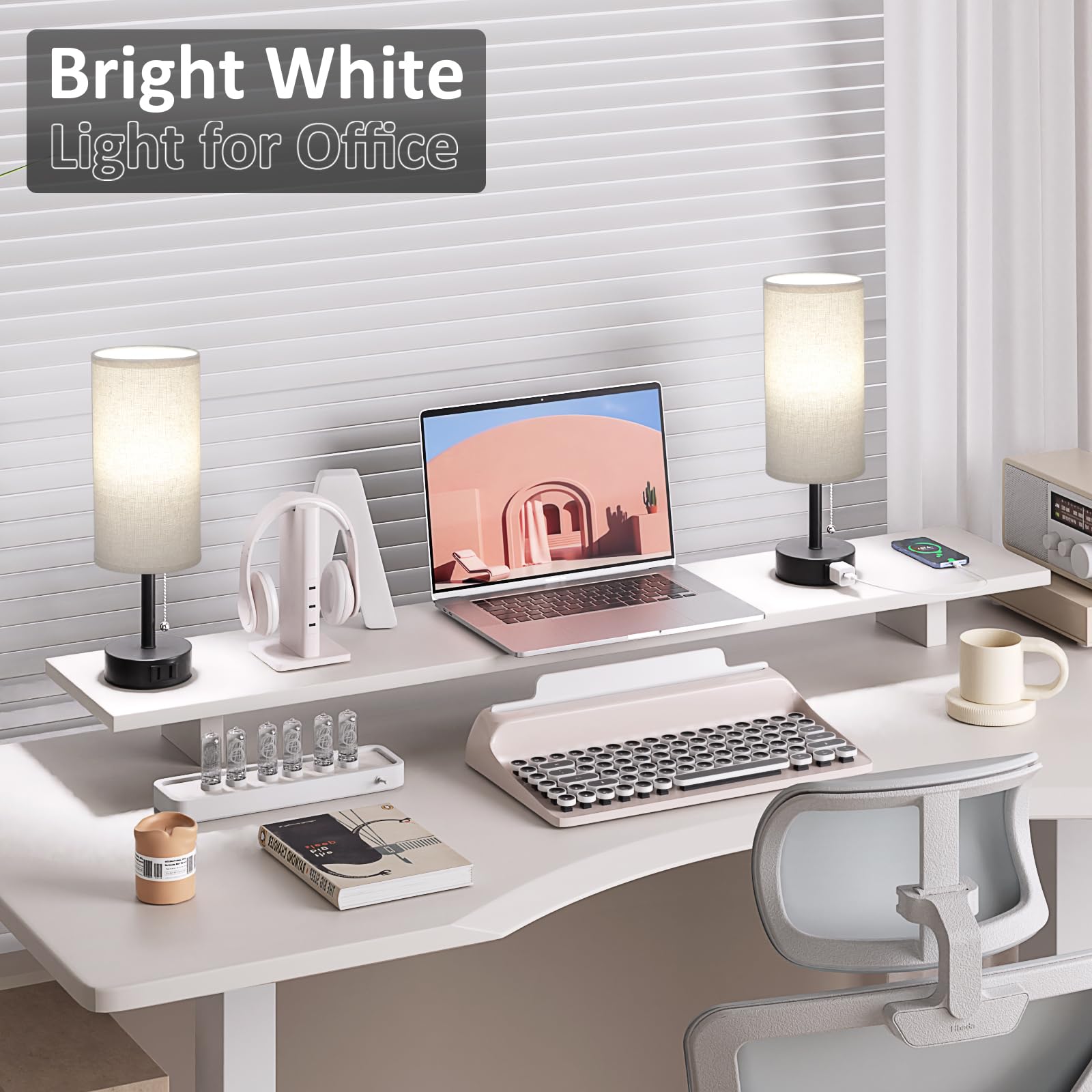 Bedside Table Lamps Set of 2-3 Color Temperatures Pull Chain Lamp with AC Outlet Charging Port, Small Round Night Stand Lamps for Bedroom Guest Room Office, Bed Side Light with E26 LED Bulbs