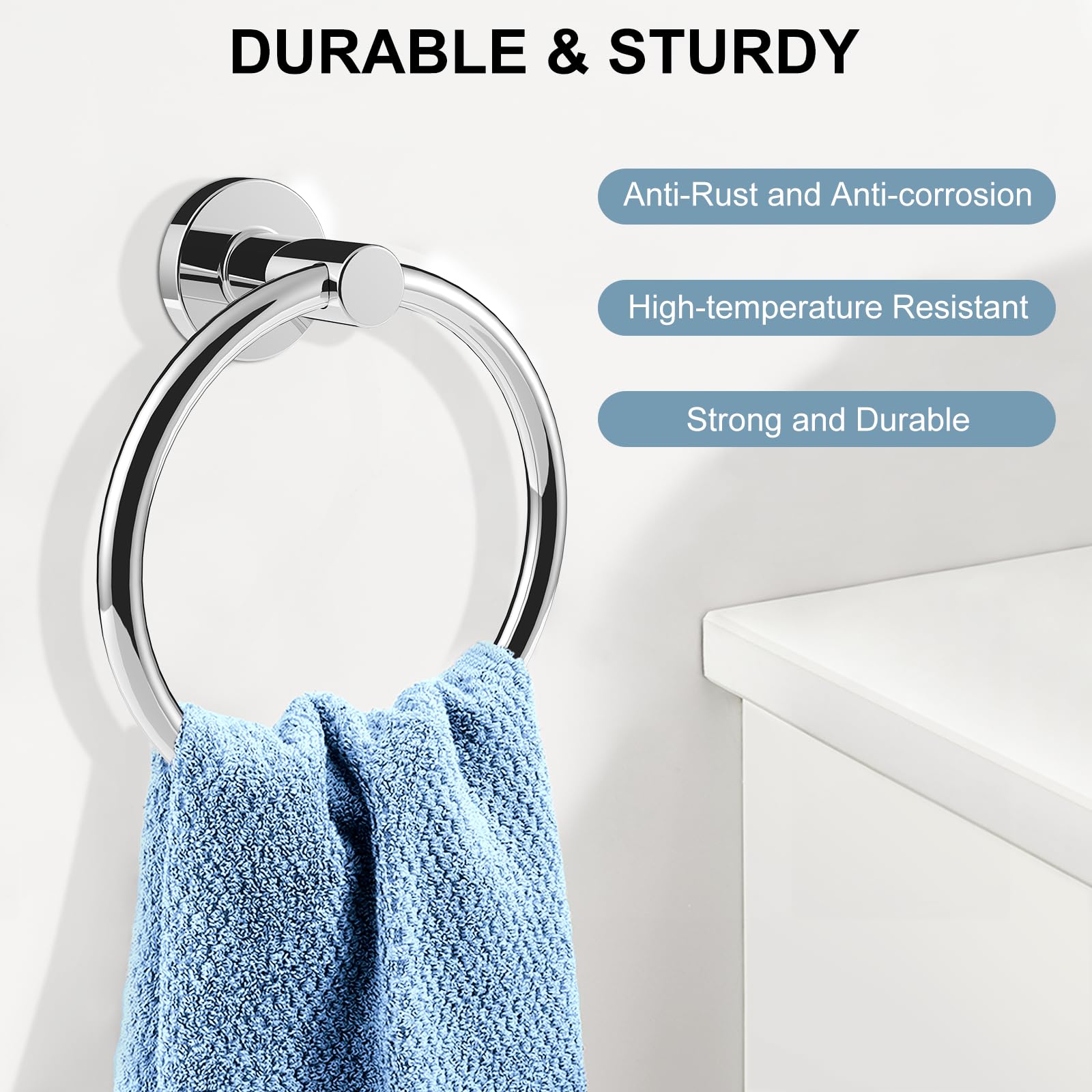 SetSail Towel Holder for Bathroom Wall Matte Black Towel Ring Stainless Steel Hand Towel Holder Heavy Duty Towel Hanger for Bath, Kitchen