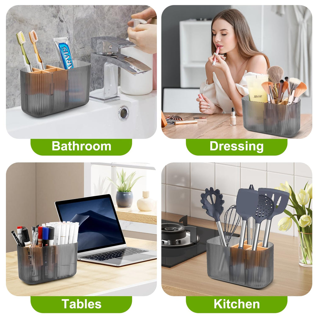 GFWARE Black Toothbrush Holder - Bamboo Toothbrush Holders for Bathrooms Electric Toothbrush Holder Organizer Kids Toothbrush Holders for Bathrooms Countertop