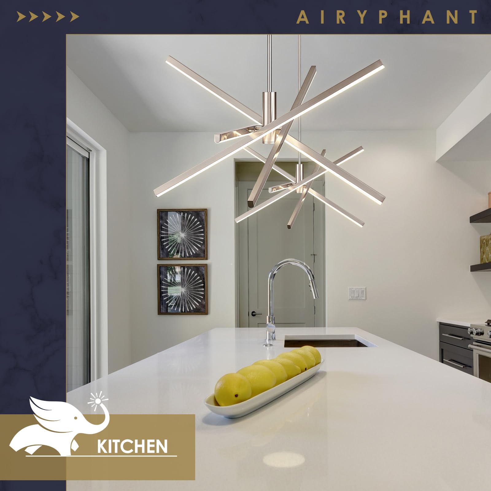 Black LED Chandelier for Dining Room, 27.76in Dimmable 4-Lights Modern Ceiling Pendant Light Fixture for Kitchen Living Room Entry Foyer 3000K/4000K/5000K 24W