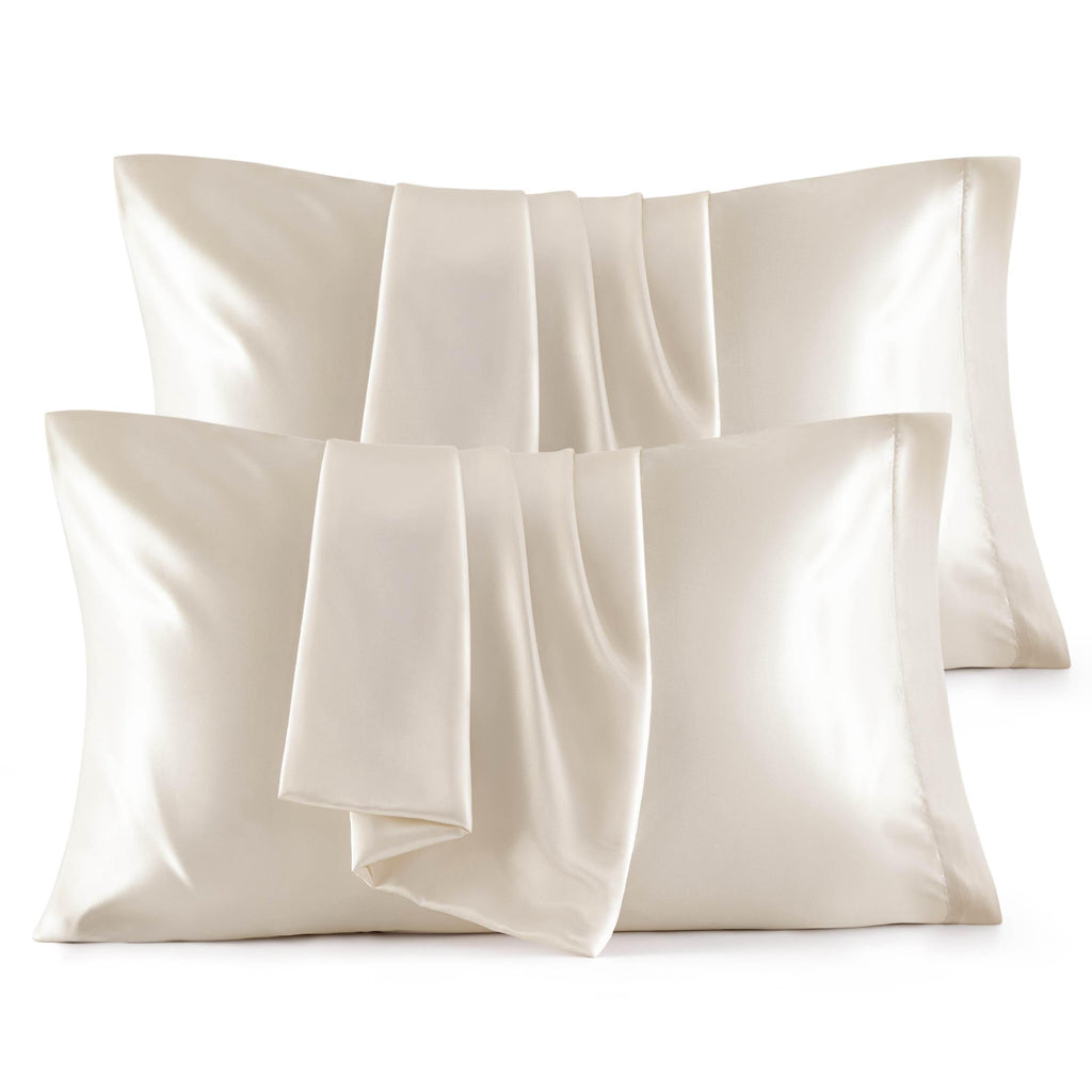 Bedsure Satin Pillowcases, Similar to Silk Pillow Cases Queen Size Set of 2, Cooling Pillow Case for Sleeping Women with Envelope Closure, Gifts for Women Men, Beige, 20x30 Inches, 2pcs