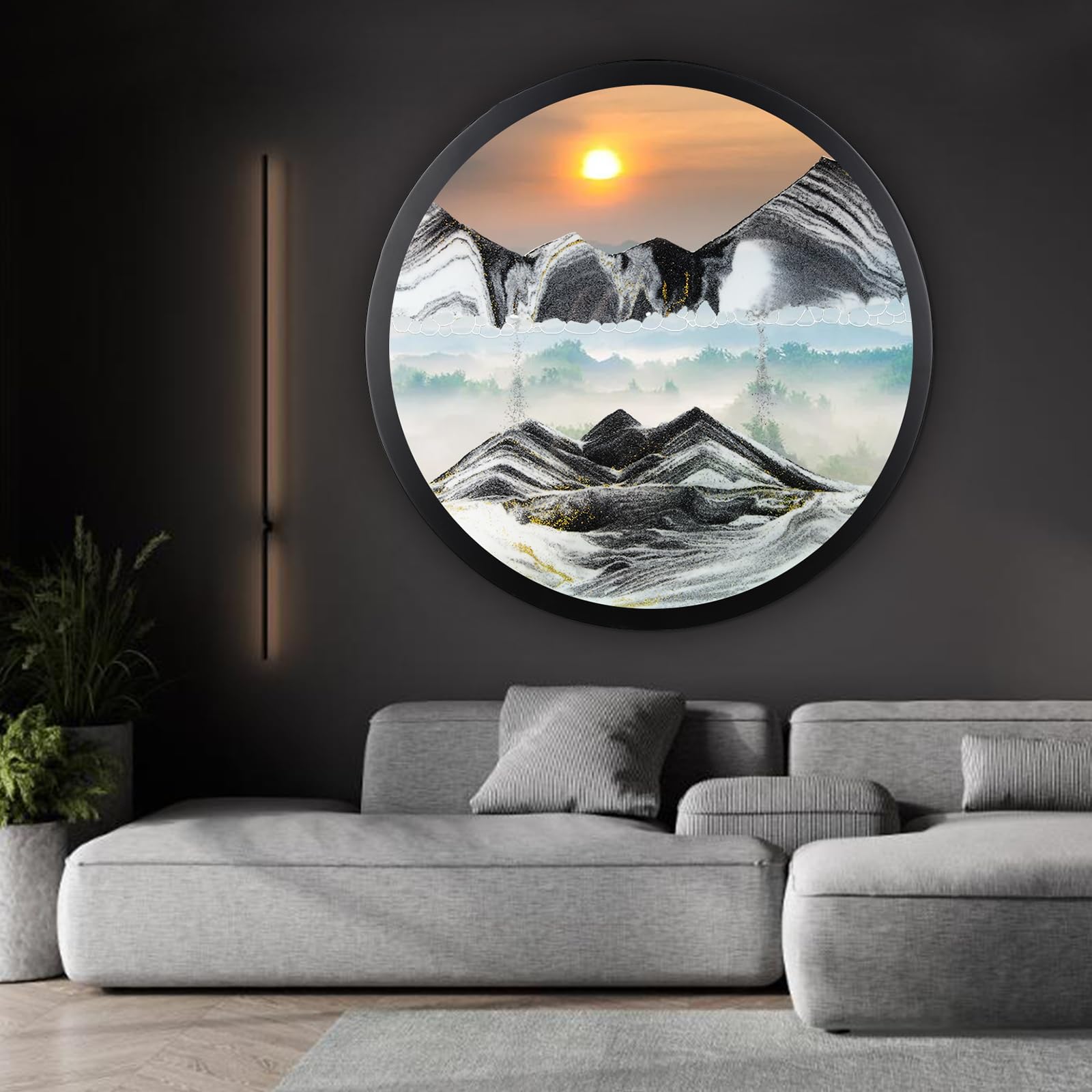 17.3" Moving Sand Art, 3D Sand Art Pictures Deep Sea Sandscape Living Room Decoration, 360° Rotate, Glass Crafts Solid Wood Frame, Relaxing Mood Home Office Work Wall Art Decor