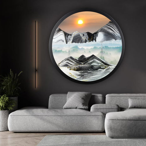 17.3" Moving Sand Art, 3D Sand Art Pictures Deep Sea Sandscape Living Room Decoration, 360° Rotate, Glass Crafts Solid Wood Frame, Relaxing Mood Home Office Work Wall Art Decor
