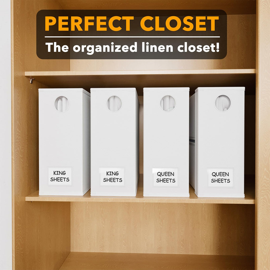 SpaceAid 4 Pack Bed Sheet Organizers and Storage, Foldable Organizer for Linen Closet, Sheets Set Folder Keeper with Window XL (Queen & King Size) Organizing Bedding Container, Gray 91ZDSN-SL01-G4