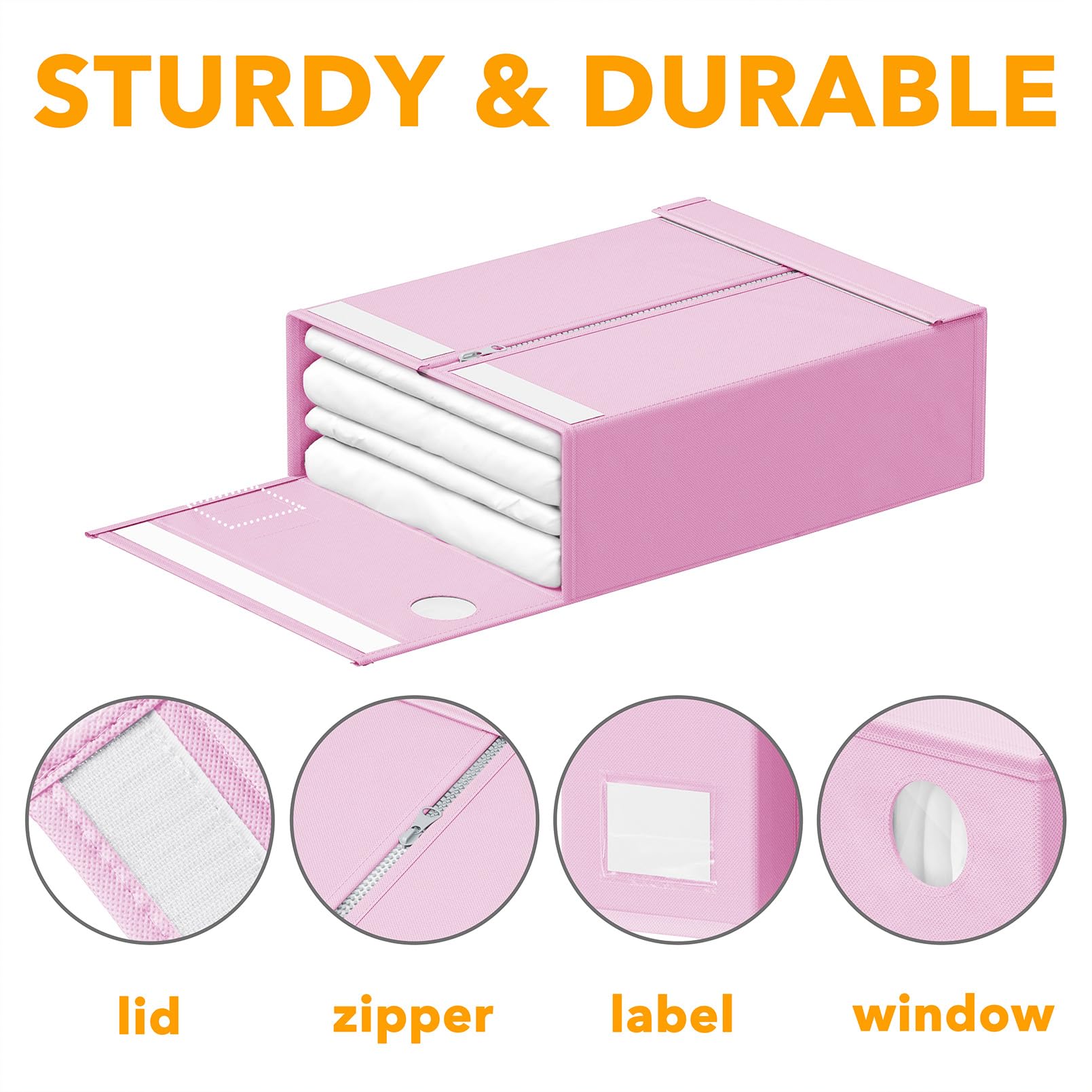 SpaceAid 4 Pack Bed Sheet Organizers and Storage, Foldable Organizer for Linen Closet, Sheets Set Folder Keeper with Window XL (Queen & King Size) Organizing Bedding Container, Gray 91ZDSN-SL01-G4
