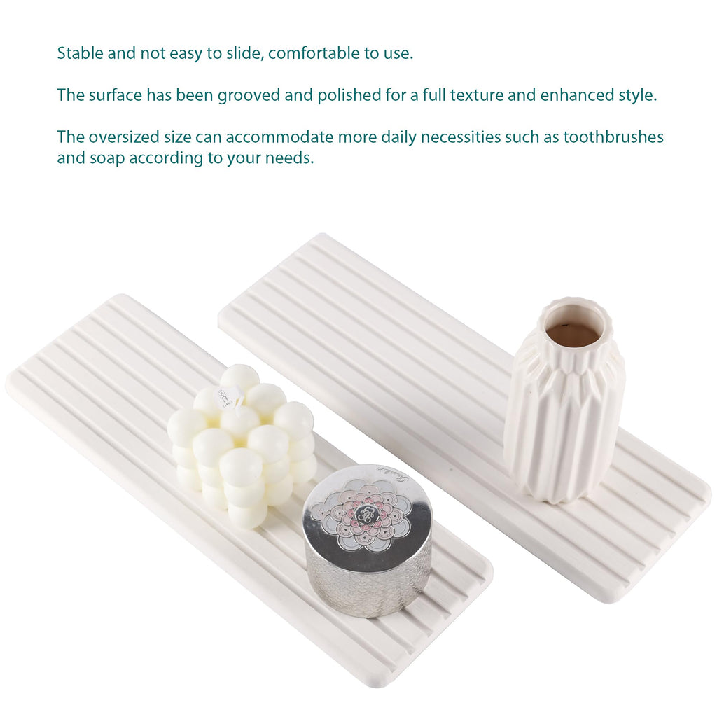 NiuYichee 2 PCS Water Absorbent diatomite Coasters, 8.3" x 4" Water Absorbing Stone Tray for Sink, Stone Drying mat for Kitchen Counter, Stone soap Tray Used for Hand Soaps & toiletries & Plants