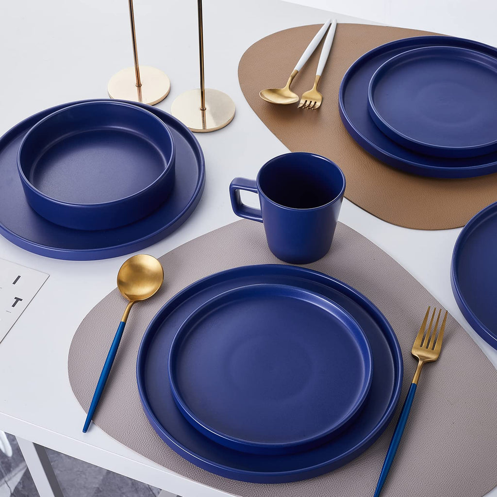 Stone Lain Celina Stoneware 16 Piece Dinnerware Set, Plates and Bowls, Black Matte Dish, Service for 4 – Minimalist Round Style, Microwave & Dishwasher Safe