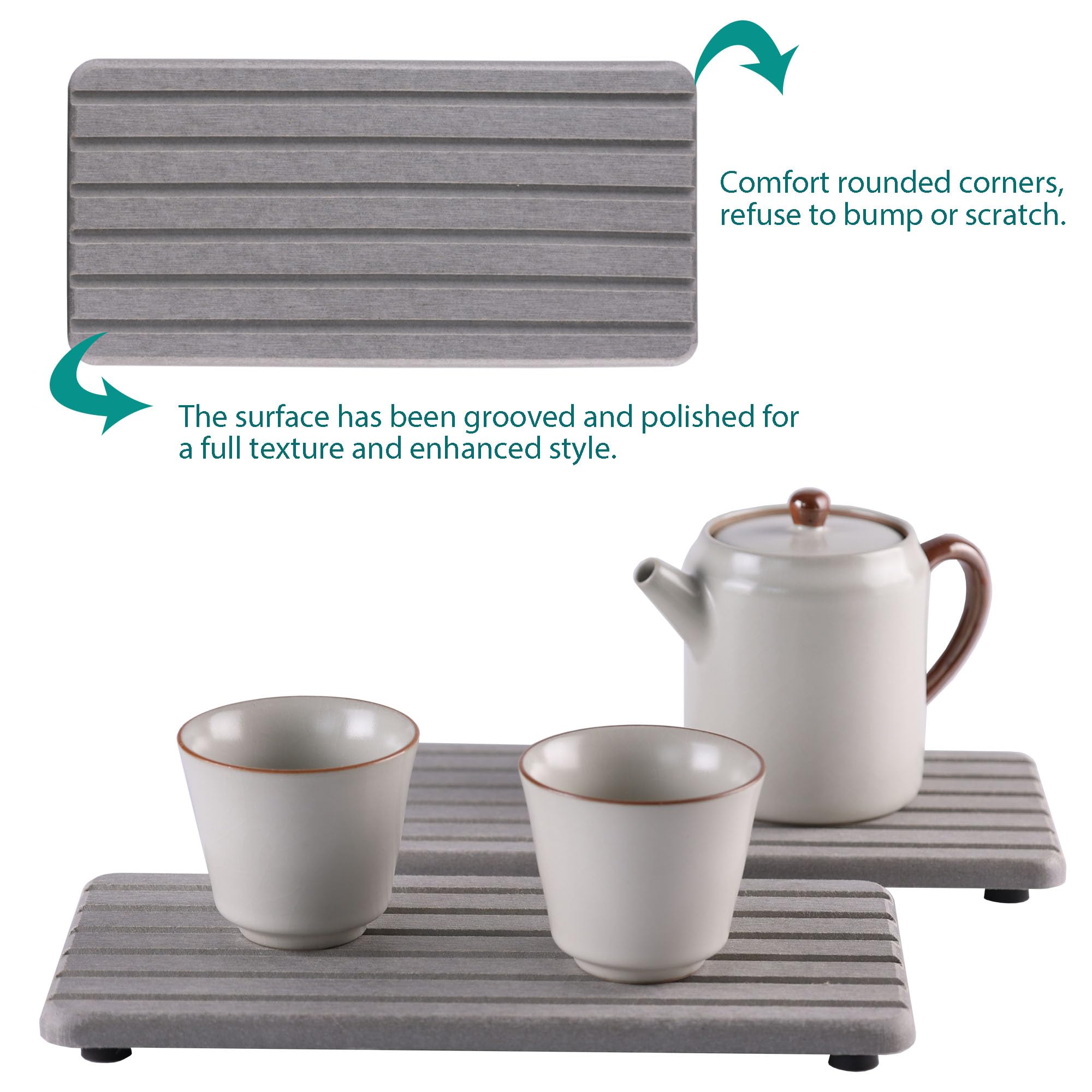NiuYichee 2 PCS Water Absorbent diatomite Coasters, 8.3" x 4" Water Absorbing Stone Tray for Sink, Stone Drying mat for Kitchen Counter, Stone soap Tray Used for Hand Soaps & toiletries & Plants