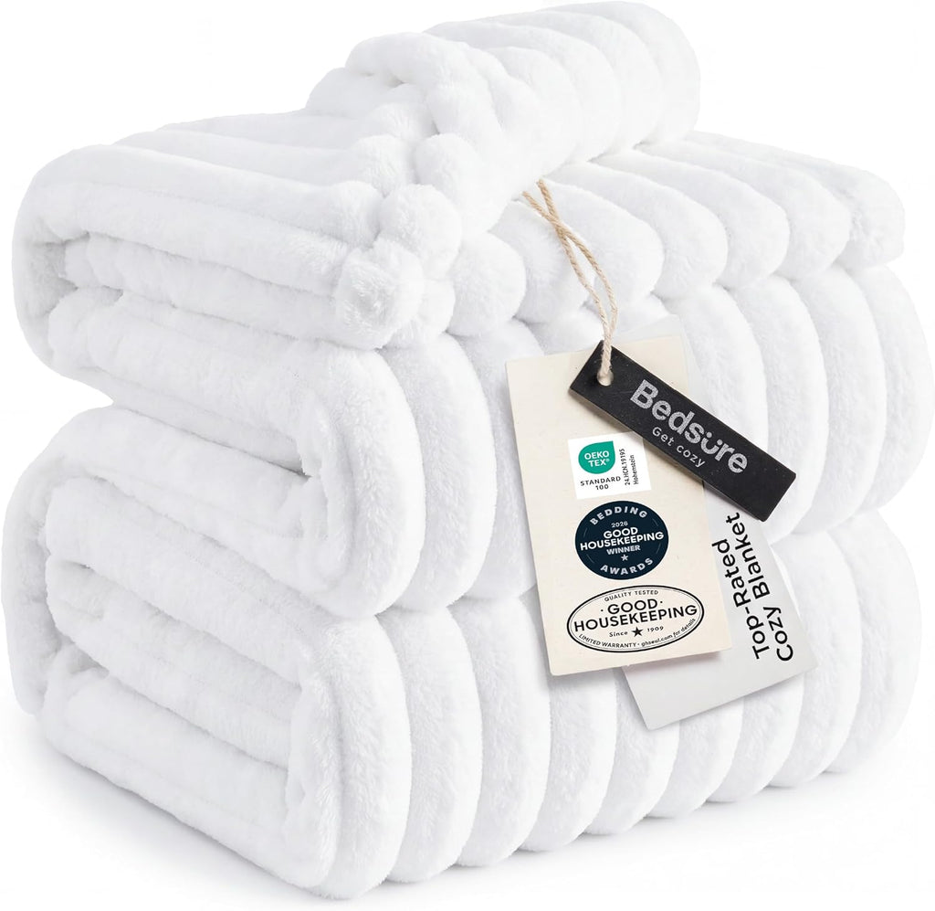 Bedsure GentleSoft White Throw Blanket for Couch - Graduation Gifts Teacher Birthday Gifts for Women Mom Her Girls, Cozy Fleece Blanket for Sofa Bed Living Room Home Decor, Off White, 50x60 Inchess