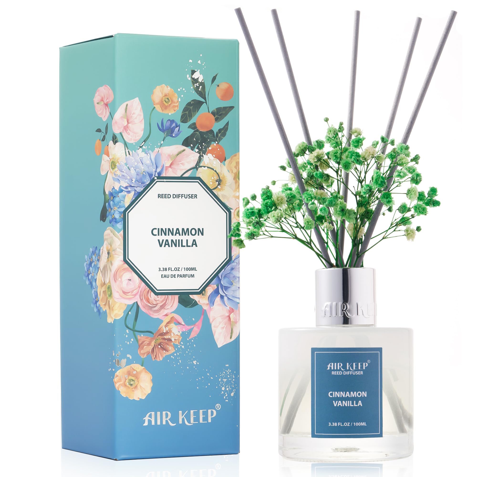Airkeep Reed Diffuser Set,3.38 fl oz (100 ml) - Clean Linen Oil Diffusers with 8 Reed Sticks,Home Fragrance Reed Diffuser for Bathroom Shelf Decor