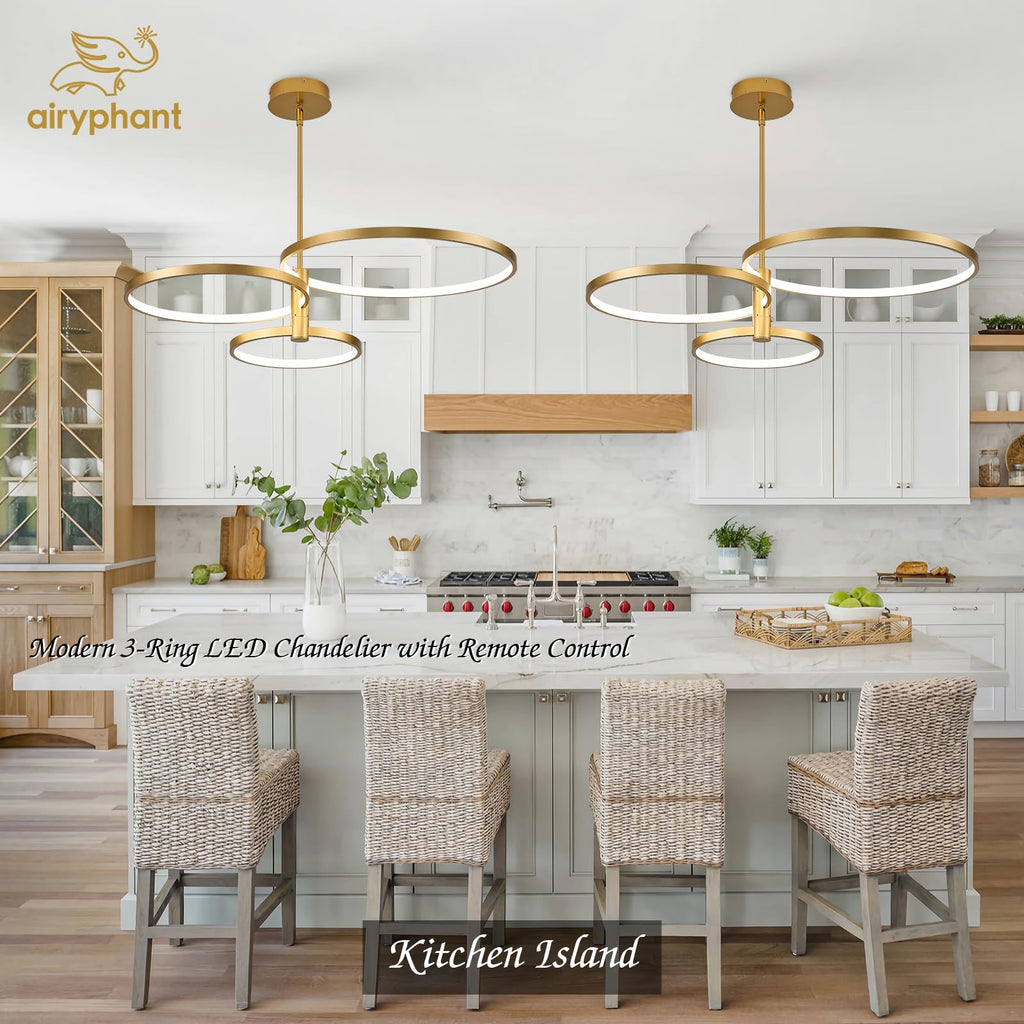 Black LED Chandelier for Dining Room, 27.76in Dimmable 4-Lights Modern Ceiling Pendant Light Fixture for Kitchen Living Room Entry Foyer 3000K/4000K/5000K 24W