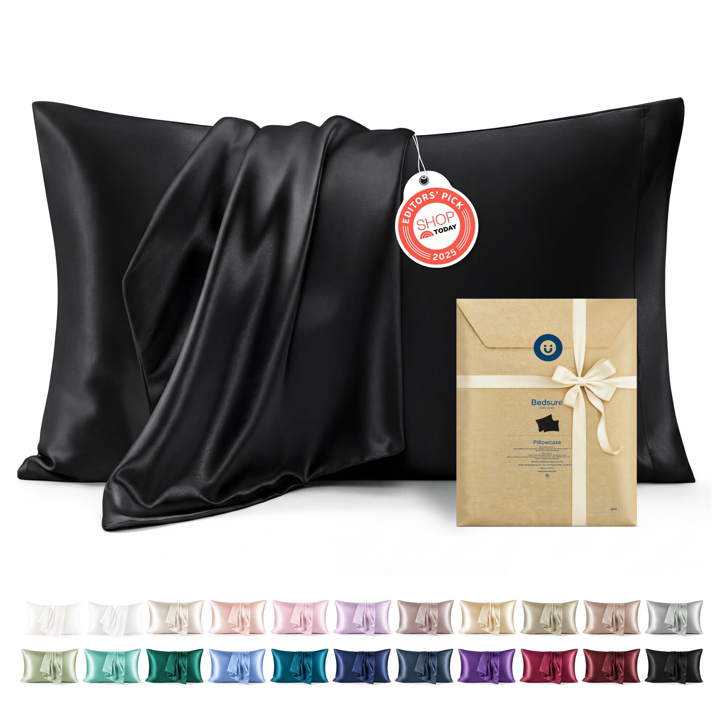 Bedsure Satin Pillowcases, Similar to Silk Pillow Cases Queen Size Set of 2, Cooling Pillow Case for Sleeping Women with Envelope Closure, Gifts for Women Men, Beige, 20x30 Inches, 2pcs