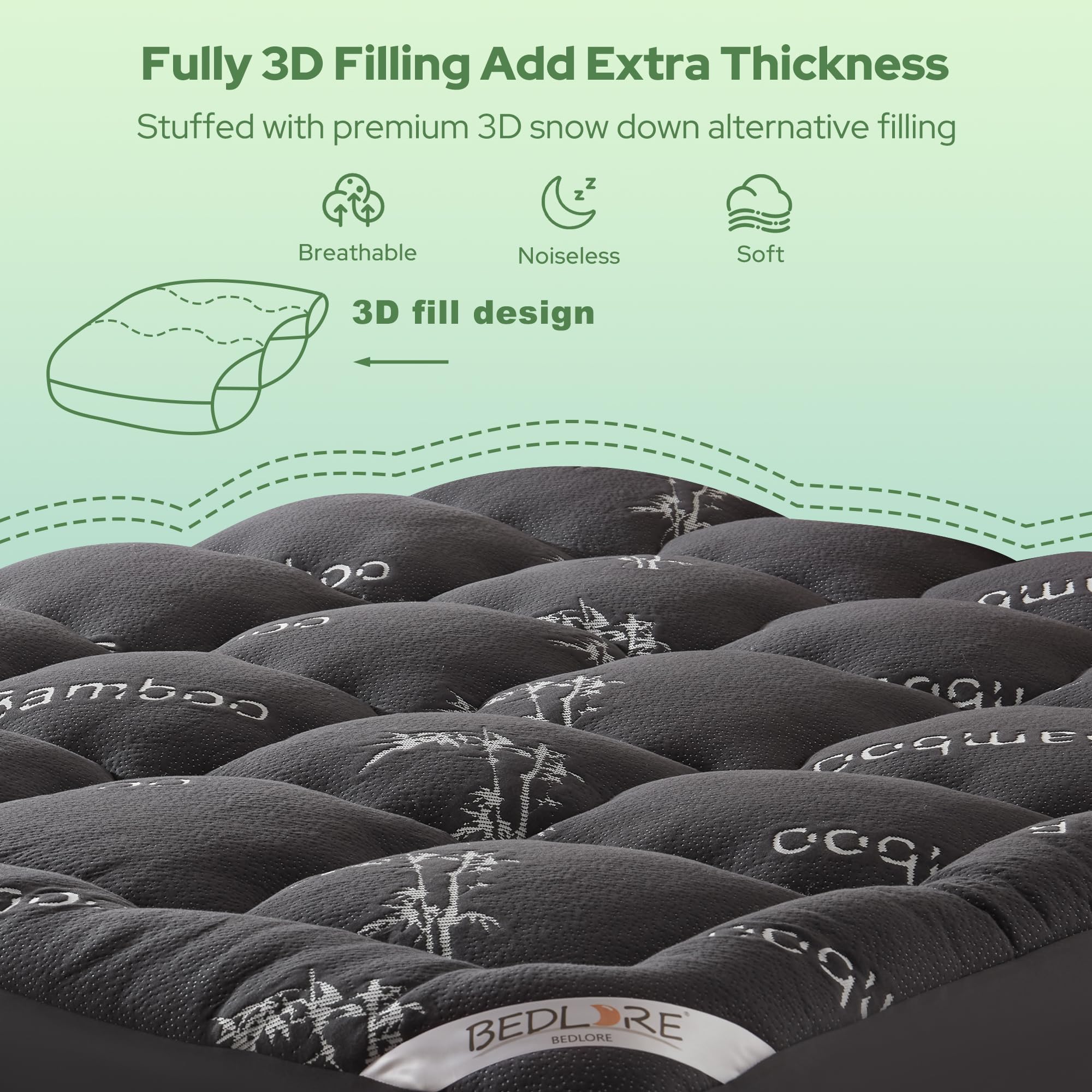 BEDLORE California King Mattress Topper Viscose Derived from Bamboo, Thick Pillow Top Mattress Pad with Stretchable Pockets for 6"-18" Mattress, Soft Mattress Topper for Back Pain Relief(Dark Gray)