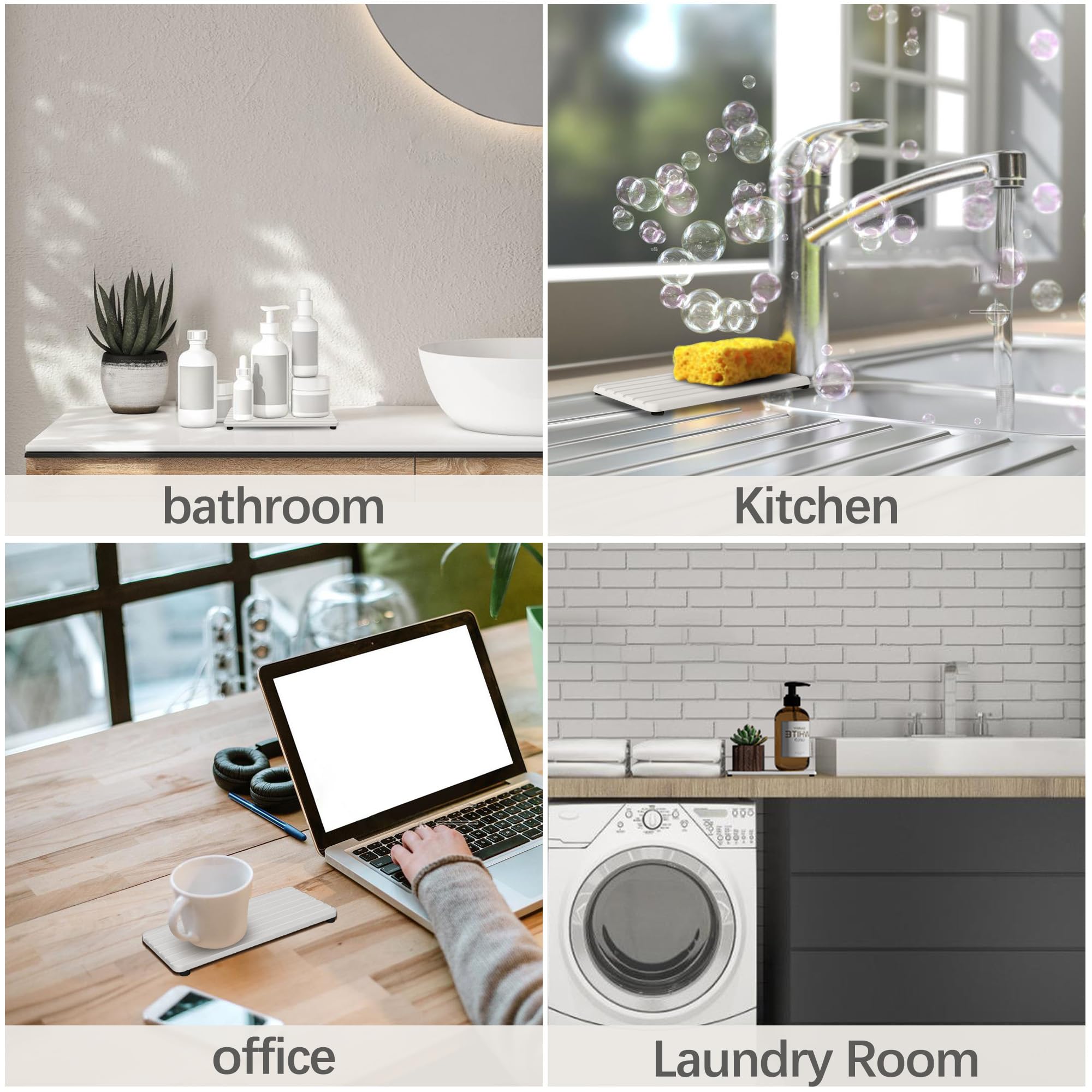 NiuYichee 2 PCS Water Absorbent diatomite Coasters, 8.3" x 4" Water Absorbing Stone Tray for Sink, Stone Drying mat for Kitchen Counter, Stone soap Tray Used for Hand Soaps & toiletries & Plants