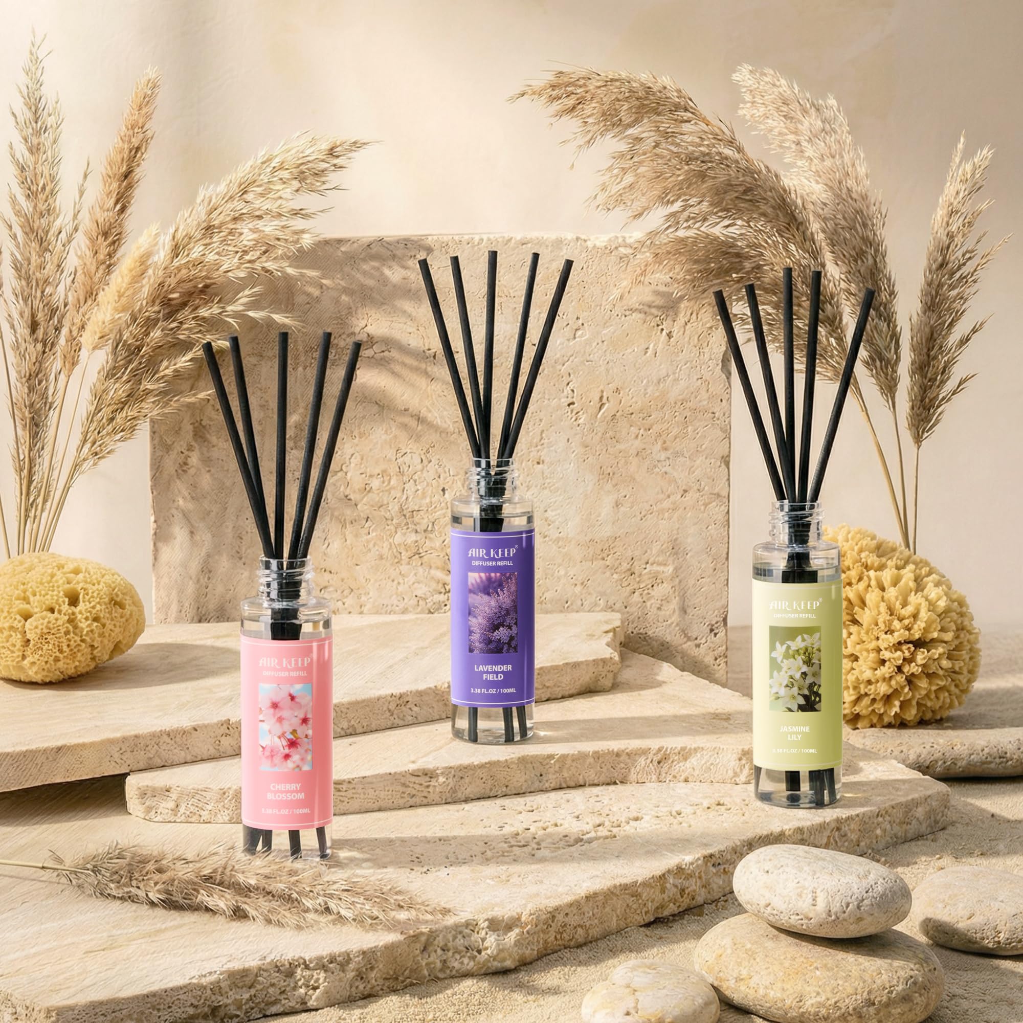 Airkeep Reed Diffuser Set,3.38 fl oz (100 ml) - Clean Linen Oil Diffusers with 8 Reed Sticks,Home Fragrance Reed Diffuser for Bathroom Shelf Decor