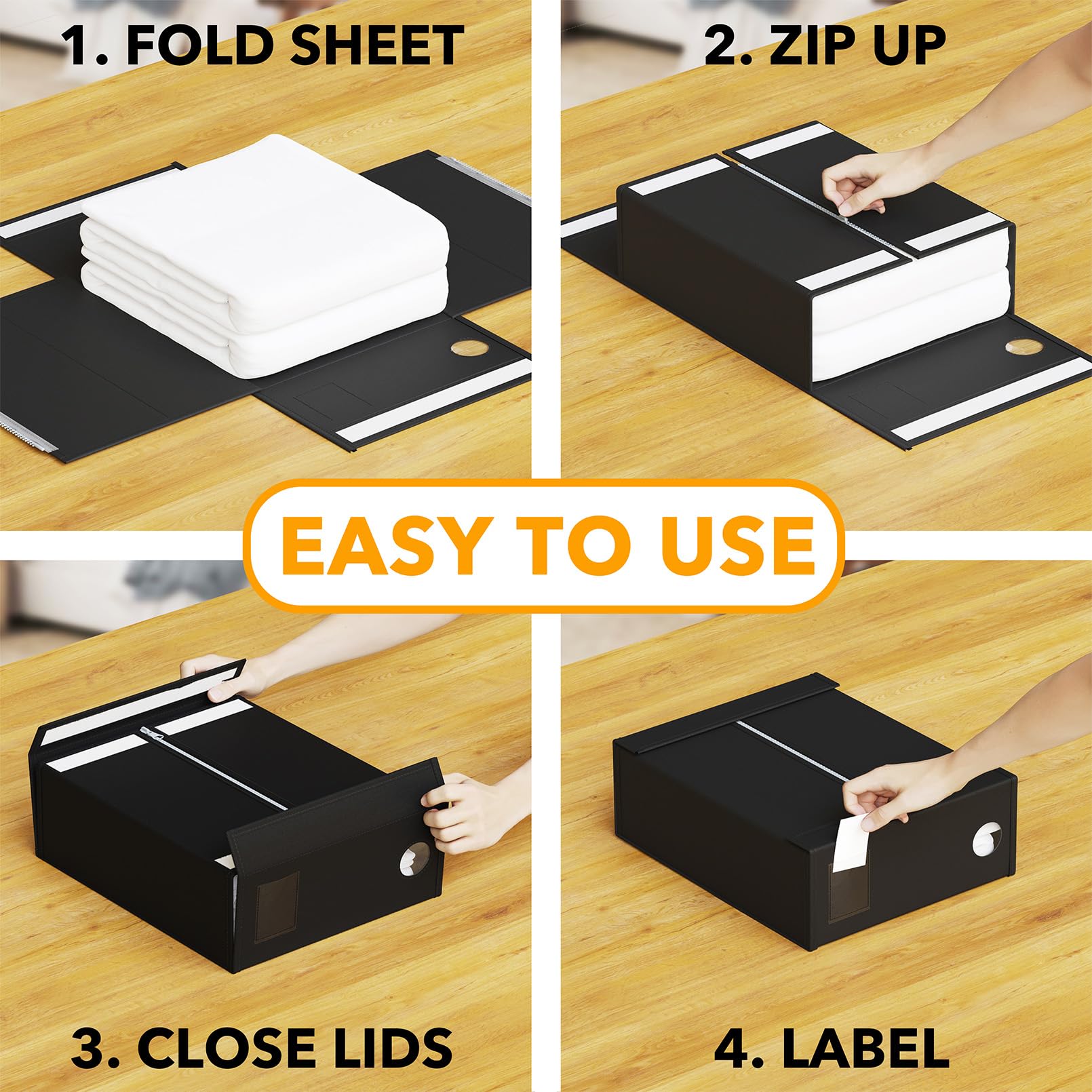 SpaceAid 4 Pack Bed Sheet Organizers and Storage, Foldable Organizer for Linen Closet, Sheets Set Folder Keeper with Window XL (Queen & King Size) Organizing Bedding Container, Gray 91ZDSN-SL01-G4