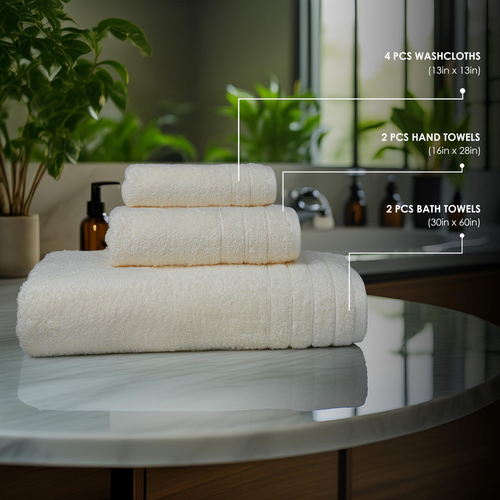Tens Towels Pack of 8 Towels Set, 2 Extra Large Bath, 2 Hand, 4 Washcloths, 100% Cotton, Lighter Weight, Quicker to Dry, Super Absorbent, Perfect for Bathroom, Dark Grey