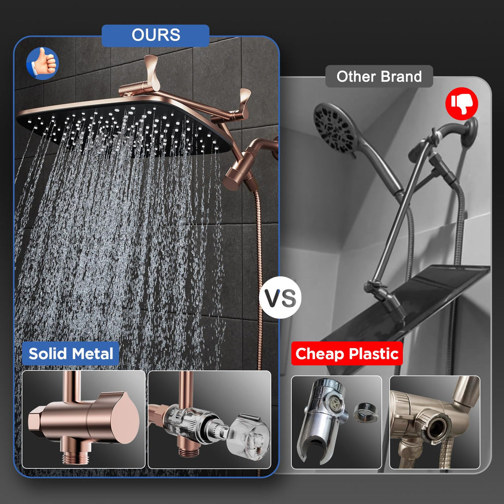Veken Wide High Pressure Rain Shower Head with Handheld, Handheld Shower Heads with Multi Spray Modes, Rainfall Combo with 15" Metal Extension Arm,Detachable Dual Shower, Bathroom Decor,Chrome Silver