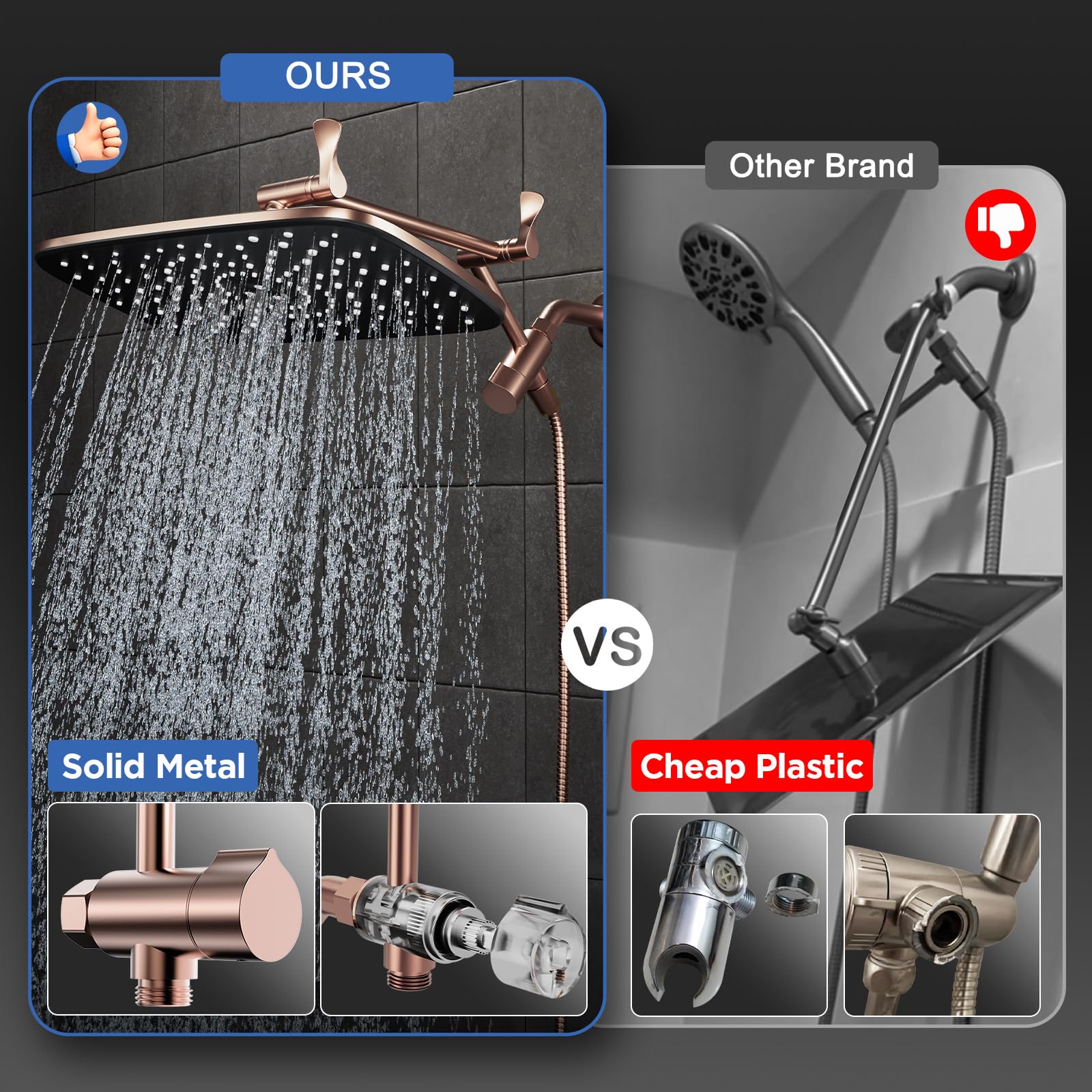 Veken Wide High Pressure Rain Shower Head with Handheld, Handheld Shower Heads with Multi Spray Modes, Rainfall Combo with 15" Metal Extension Arm,Detachable Dual Shower, Bathroom Decor,Chrome Silver