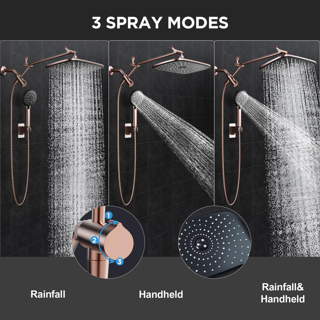 Veken Wide High Pressure Rain Shower Head with Handheld, Handheld Shower Heads with Multi Spray Modes, Rainfall Combo with 15" Metal Extension Arm,Detachable Dual Shower, Bathroom Decor,Chrome Silver