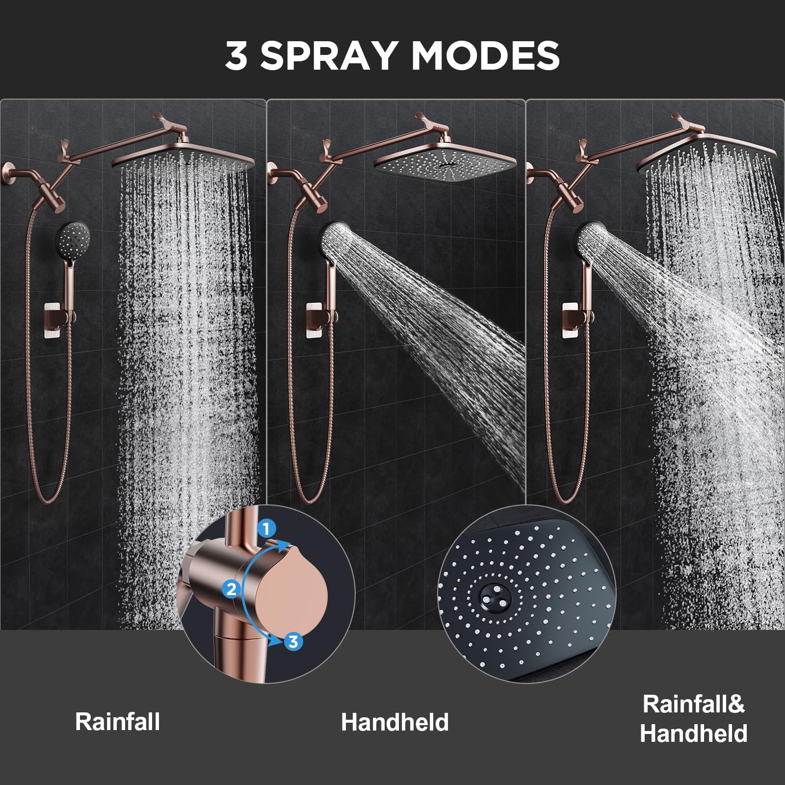 Veken Wide High Pressure Rain Shower Head with Handheld, Handheld Shower Heads with Multi Spray Modes, Rainfall Combo with 15" Metal Extension Arm,Detachable Dual Shower, Bathroom Decor,Chrome Silver