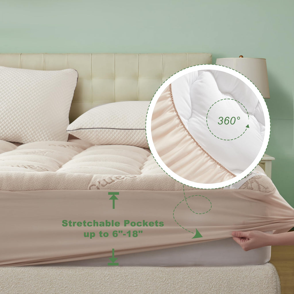 BEDLORE California King Mattress Topper Viscose Derived from Bamboo, Thick Pillow Top Mattress Pad with Stretchable Pockets for 6"-18" Mattress, Soft Mattress Topper for Back Pain Relief(Dark Gray)