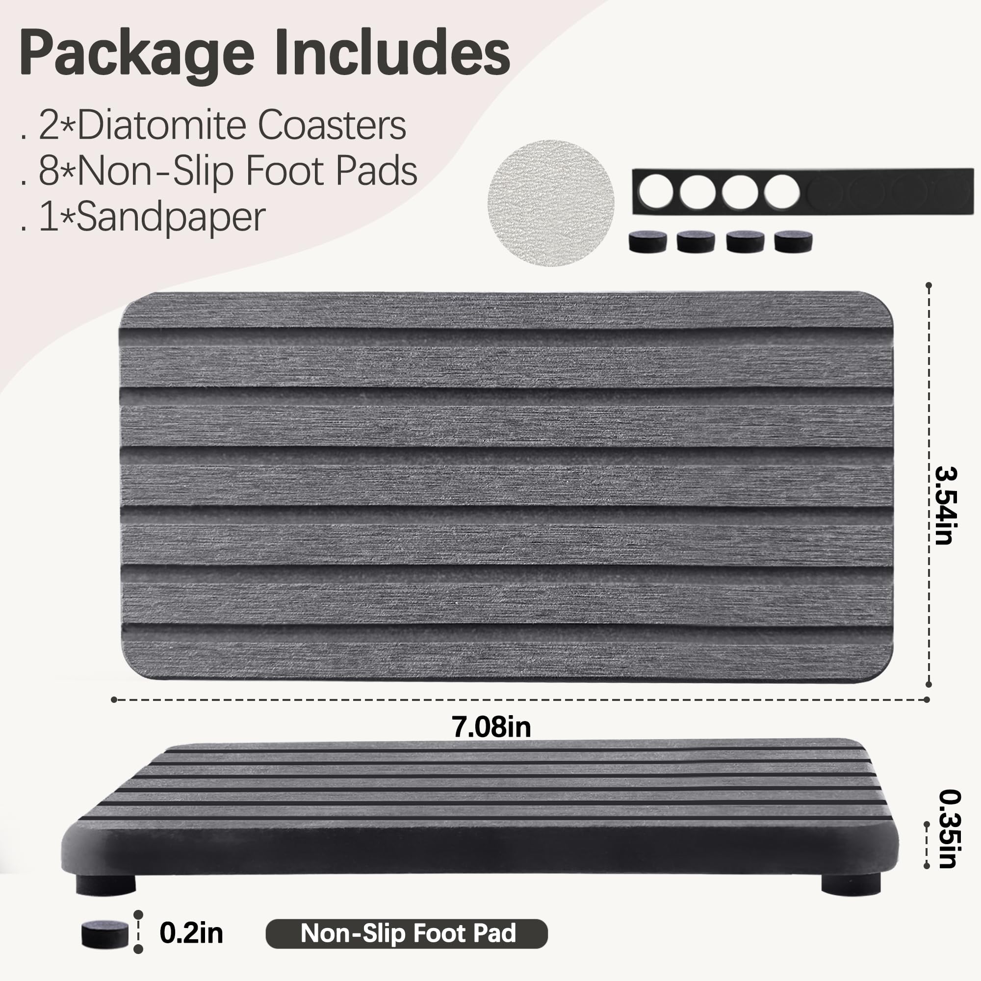 NiuYichee 2 PCS Water Absorbent diatomite Coasters, 8.3" x 4" Water Absorbing Stone Tray for Sink, Stone Drying mat for Kitchen Counter, Stone soap Tray Used for Hand Soaps & toiletries & Plants