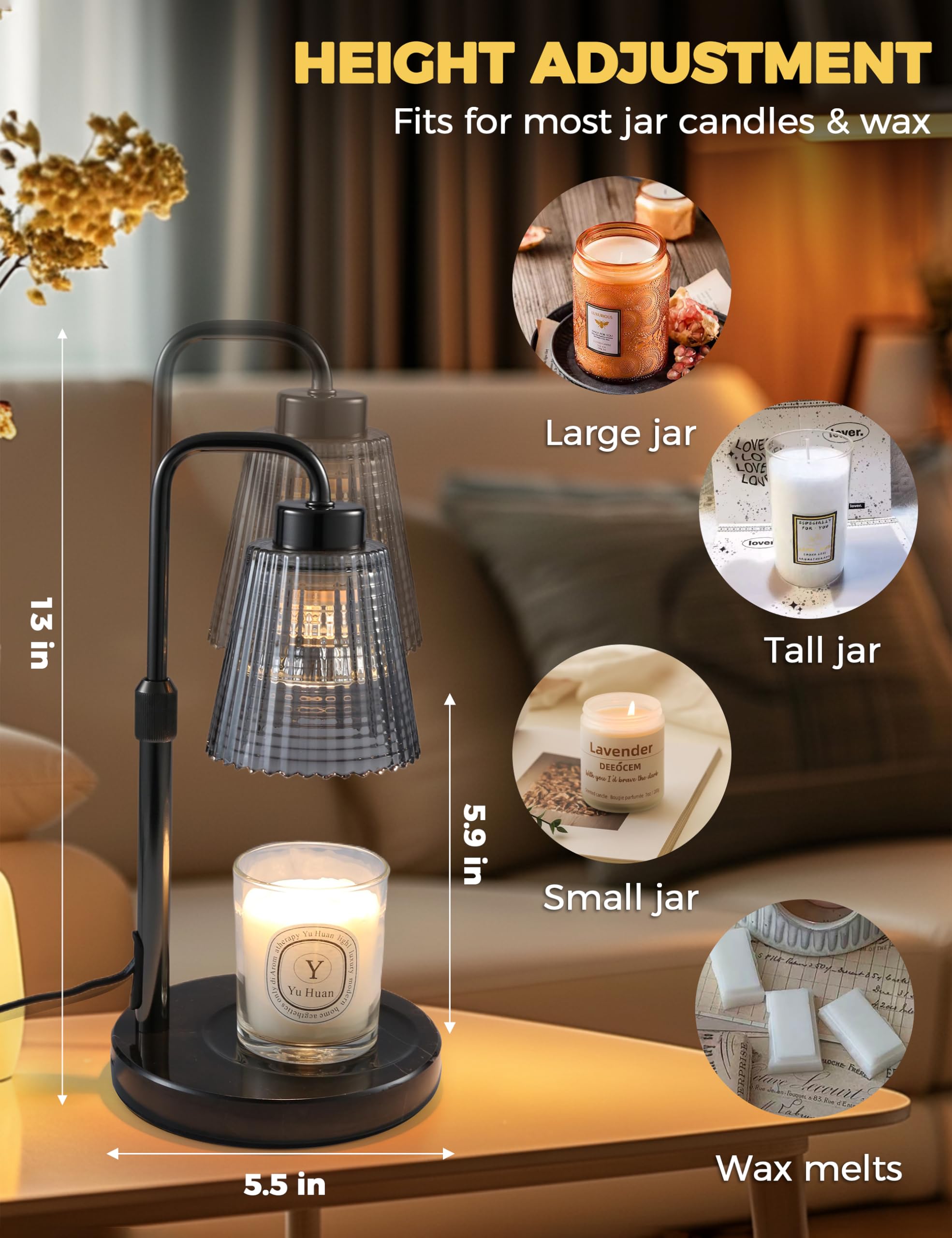 GODONLIF Candle Warmer Lamp with Cycle Timer, Birthday Gifts for Women Mom Her, House Warming Gifts New Home Room Decor, Wax Melt Warmer for Jar Candles with 2 Bulbs