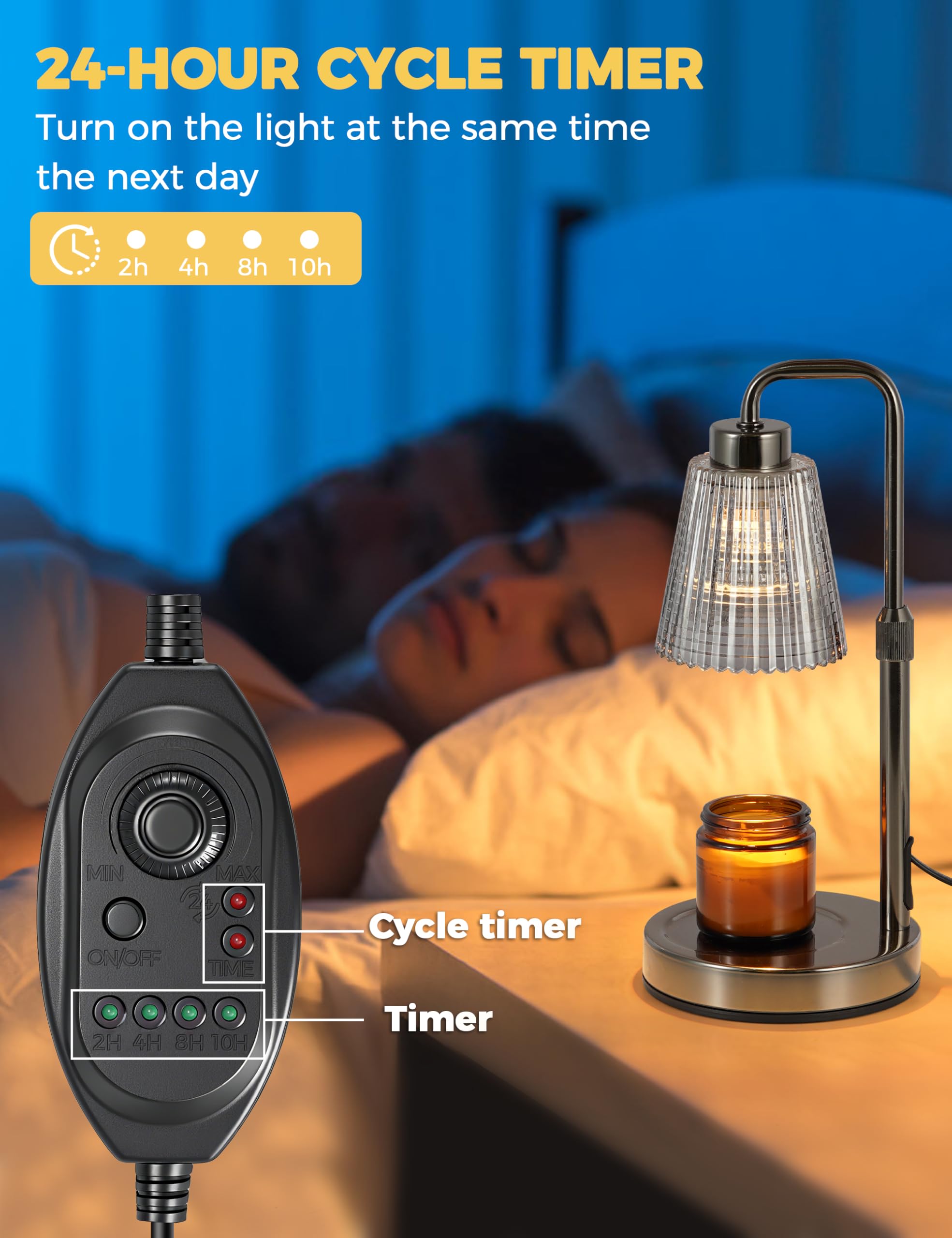 GODONLIF Candle Warmer Lamp with Cycle Timer, Birthday Gifts for Women Mom Her, House Warming Gifts New Home Room Decor, Wax Melt Warmer for Jar Candles with 2 Bulbs