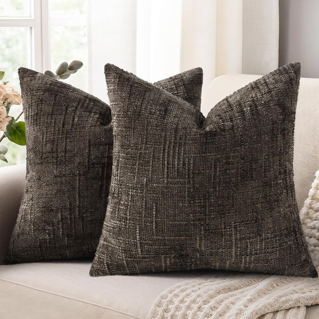 decorUhome Summer Cream White Chenille Throw Pillow Covers 18x18 Set of 2 Textured Cozy Slubby Couch Pillow Covers Modern Farmhouse Boho Decorative Pillow Cases for Bed Sofa Living Room