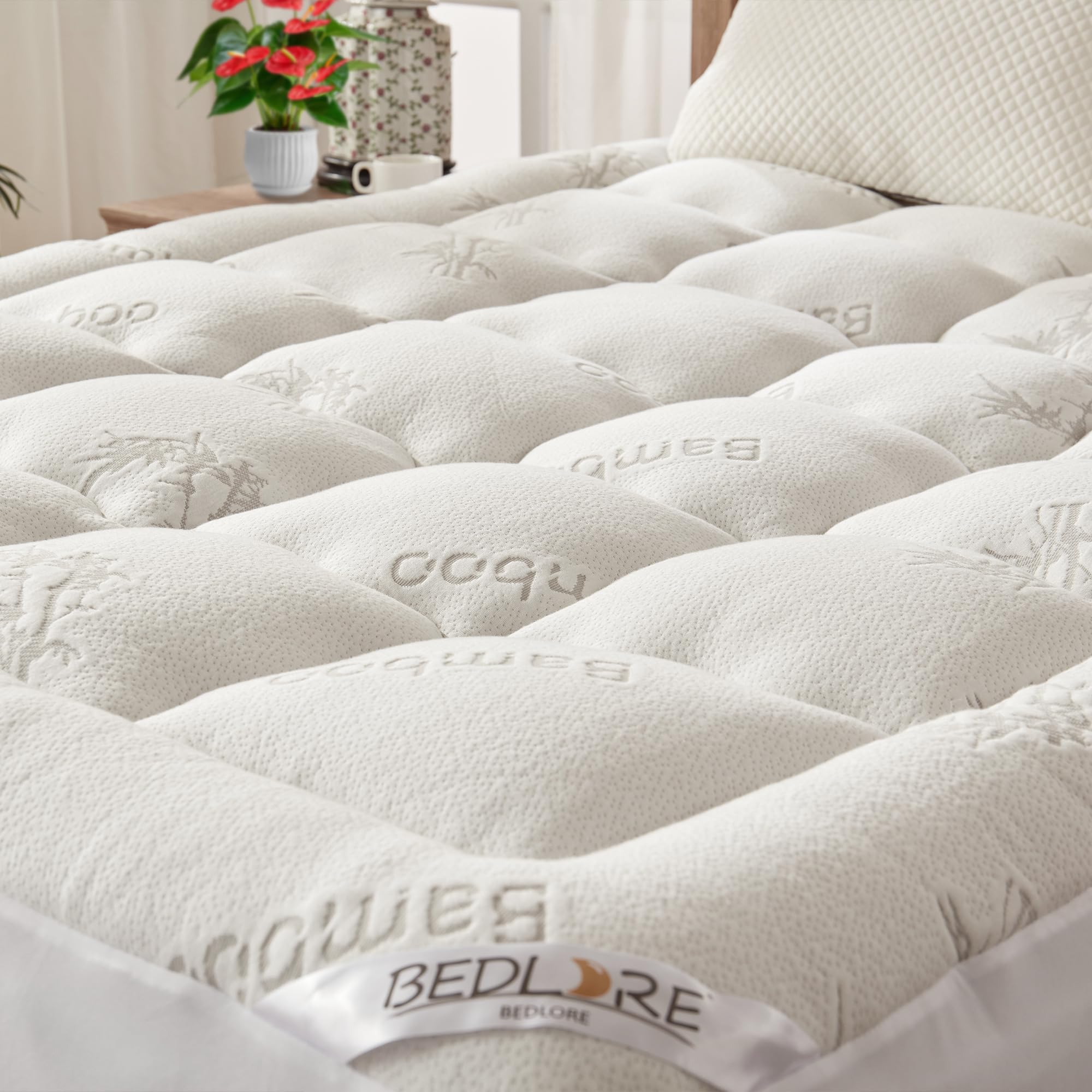 BEDLORE California King Mattress Topper Viscose Derived from Bamboo, Thick Pillow Top Mattress Pad with Stretchable Pockets for 6"-18" Mattress, Soft Mattress Topper for Back Pain Relief(Dark Gray)