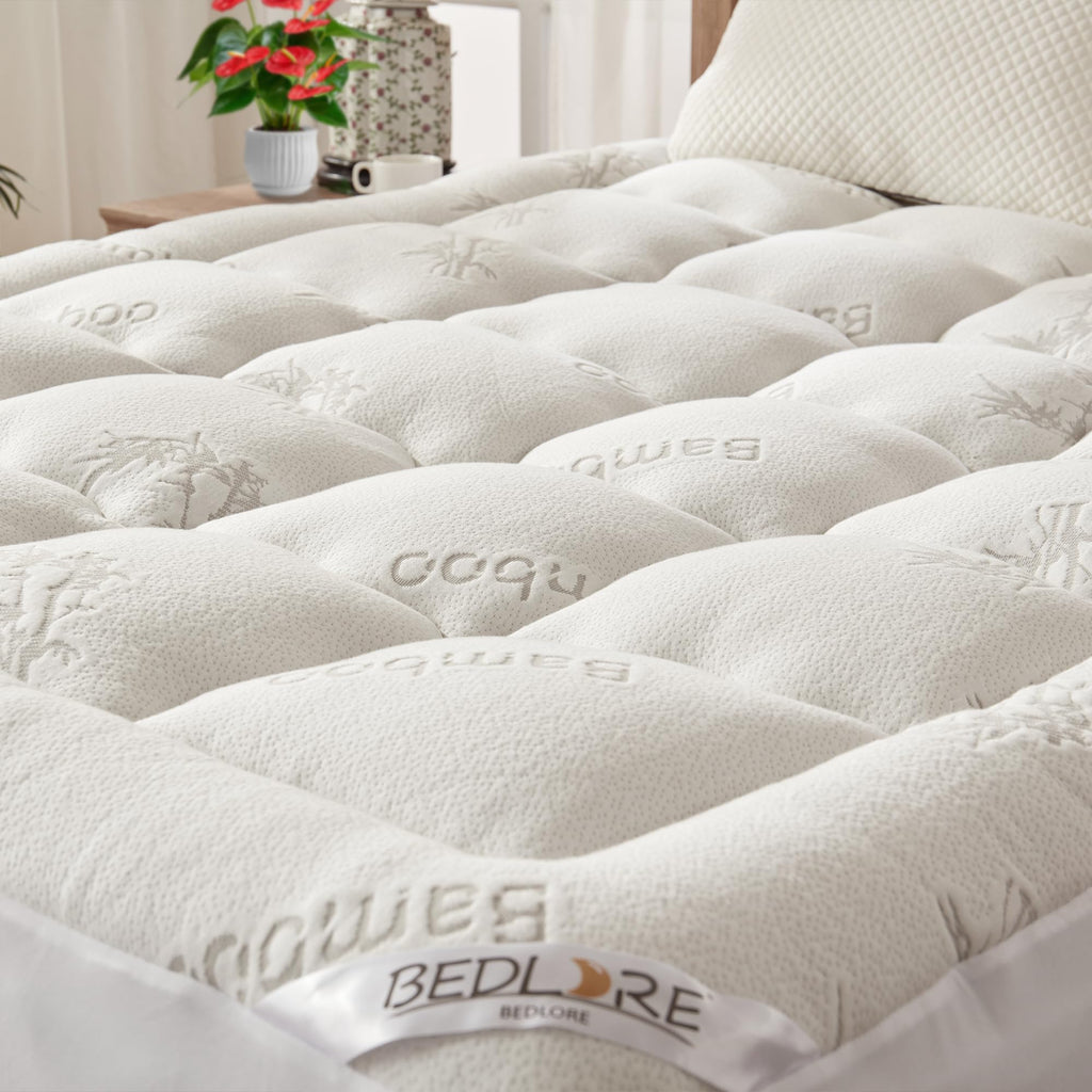 BEDLORE California King Mattress Topper Viscose Derived from Bamboo, Thick Pillow Top Mattress Pad with Stretchable Pockets for 6"-18" Mattress, Soft Mattress Topper for Back Pain Relief(Dark Gray)