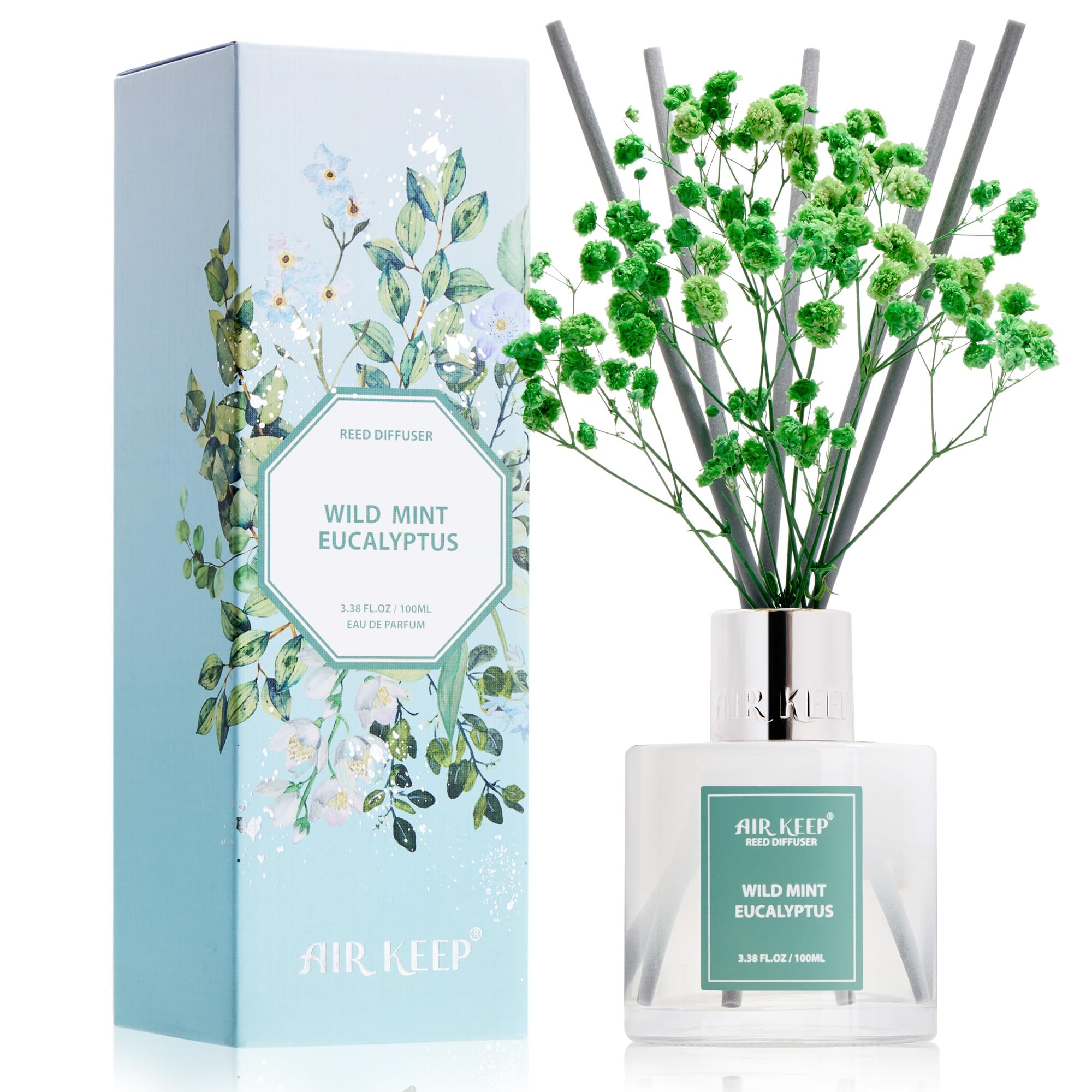 Airkeep Reed Diffuser Set,3.38 fl oz (100 ml) - Clean Linen Oil Diffusers with 8 Reed Sticks,Home Fragrance Reed Diffuser for Bathroom Shelf Decor