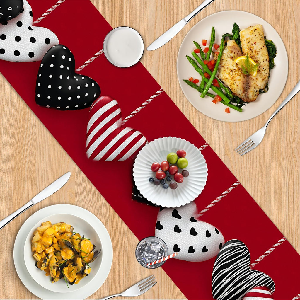 Marble Table Runner and Placemats Set of 6, Black & White Marble with Gold Vein Design, 1 Table Runner (72x13 in) + 6 Placemats (17.7x11.8 in), Elegant Dining Table Decor