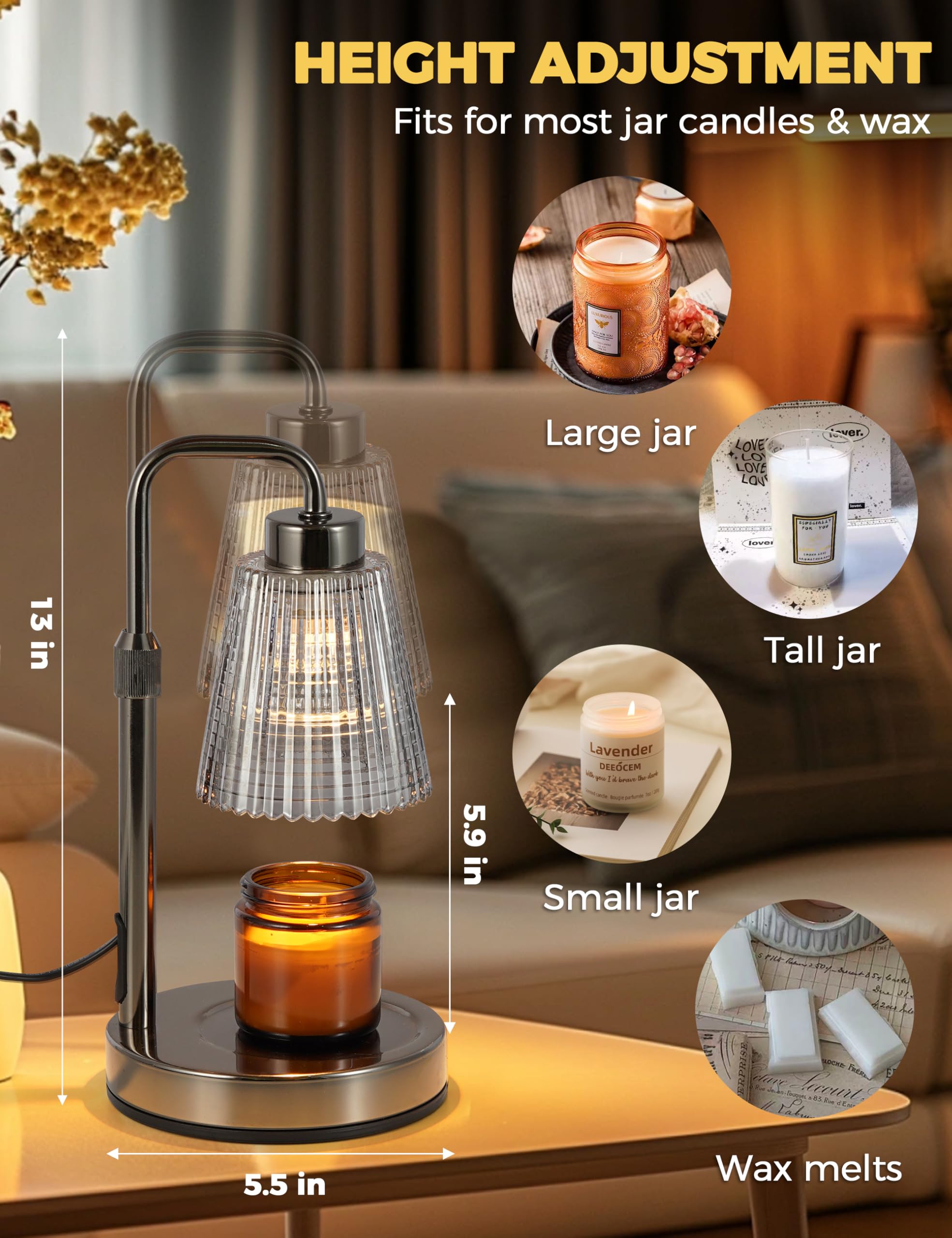 GODONLIF Candle Warmer Lamp with Cycle Timer, Birthday Gifts for Women Mom Her, House Warming Gifts New Home Room Decor, Wax Melt Warmer for Jar Candles with 2 Bulbs