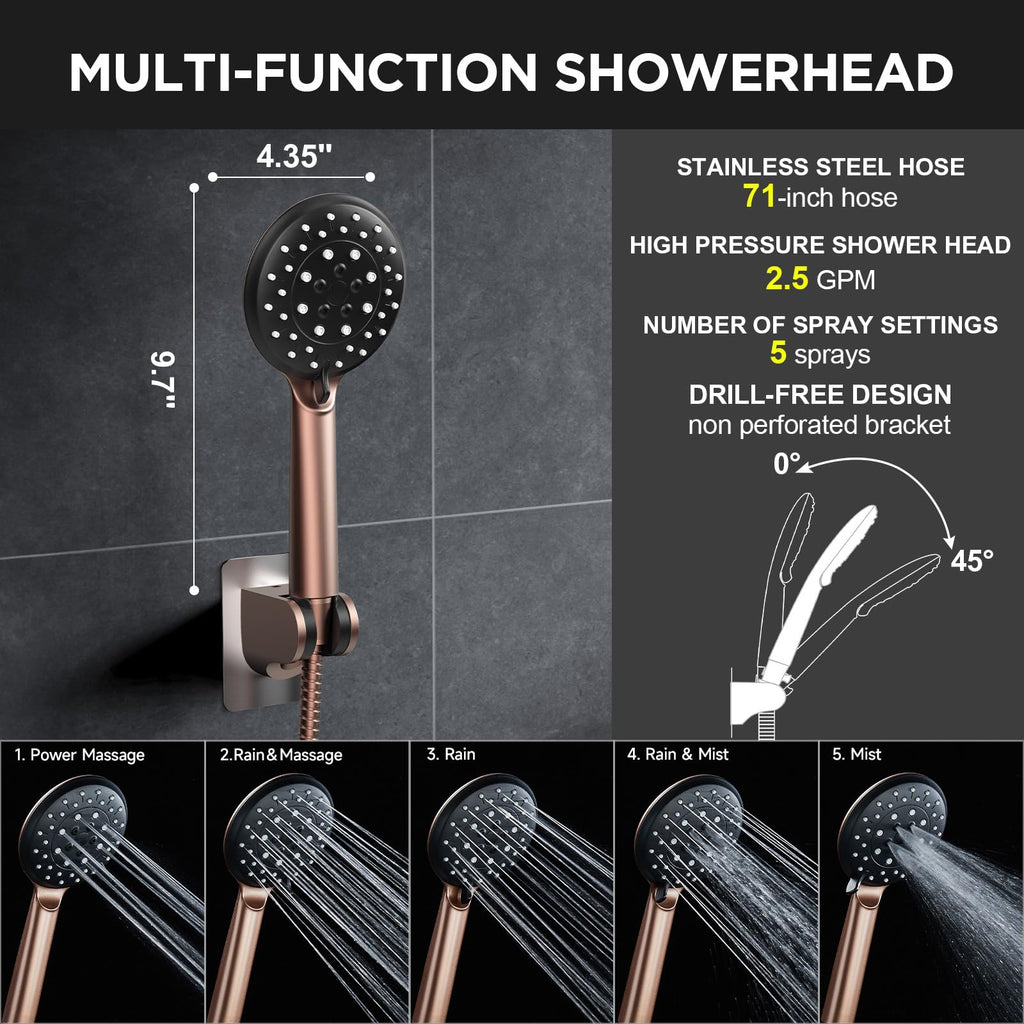 Veken Wide High Pressure Rain Shower Head with Handheld, Handheld Shower Heads with Multi Spray Modes, Rainfall Combo with 15" Metal Extension Arm,Detachable Dual Shower, Bathroom Decor,Chrome Silver