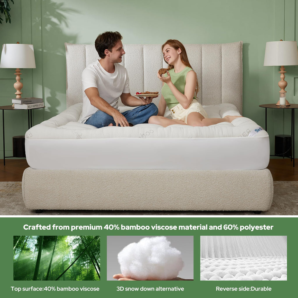 BEDLORE California King Mattress Topper Viscose Derived from Bamboo, Thick Pillow Top Mattress Pad with Stretchable Pockets for 6"-18" Mattress, Soft Mattress Topper for Back Pain Relief(Dark Gray)